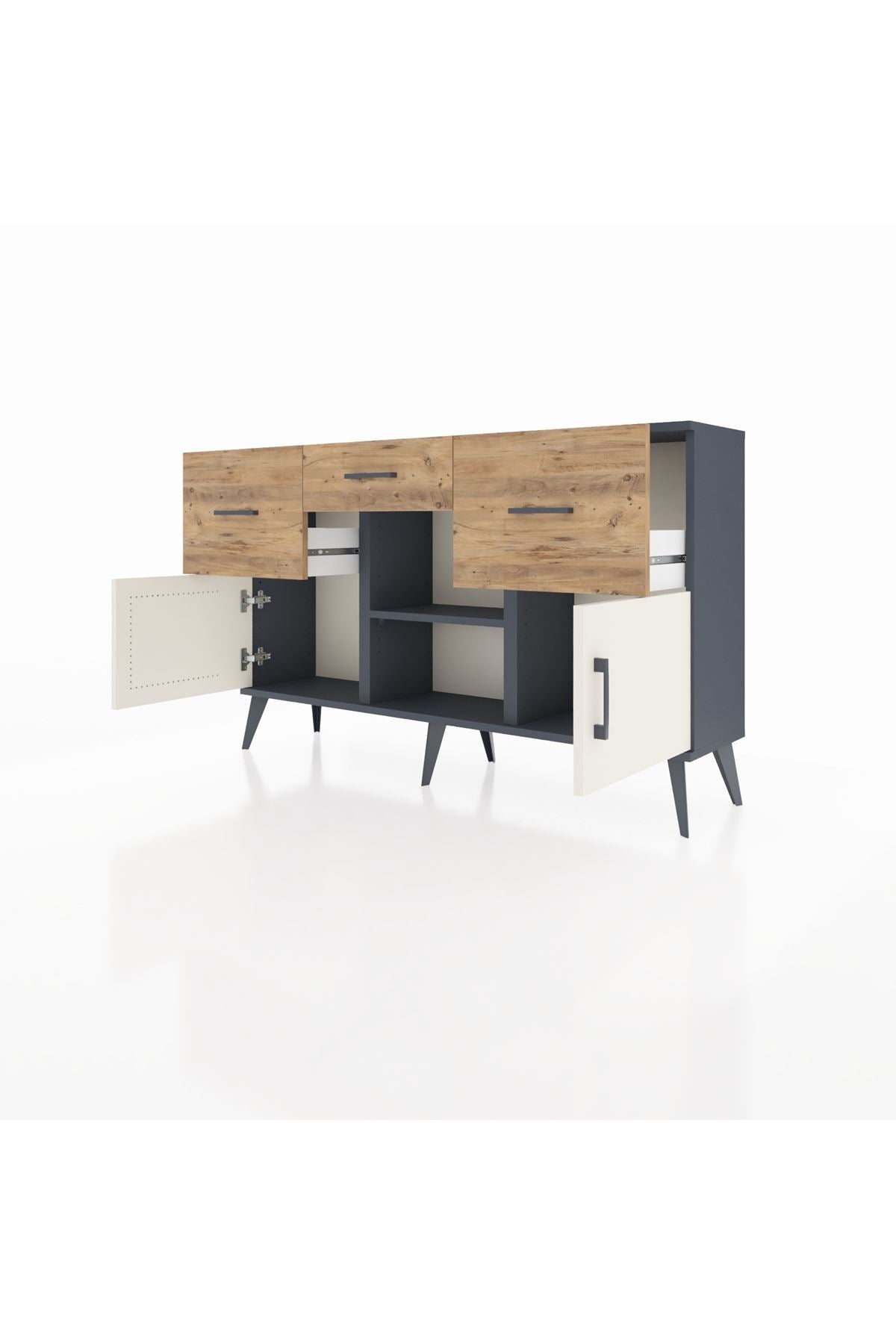 Arges Konsol Tek Raflı 3 Çekmeceli 3 Kapaklı 132x30x83 - S144M010V15A