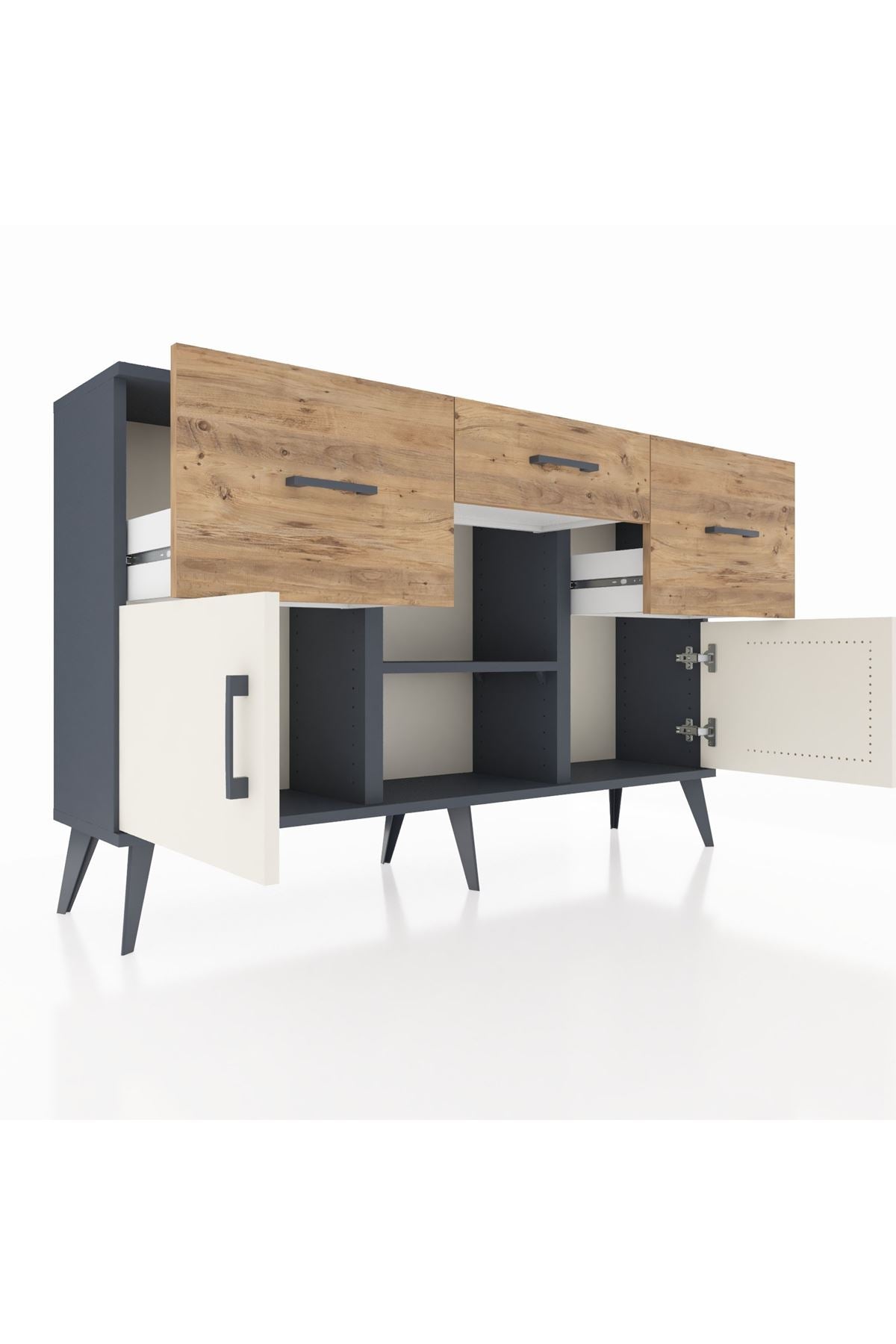 Arges Konsol Tek Raflı 3 Çekmeceli 3 Kapaklı 132x30x83 - S144M010V15A