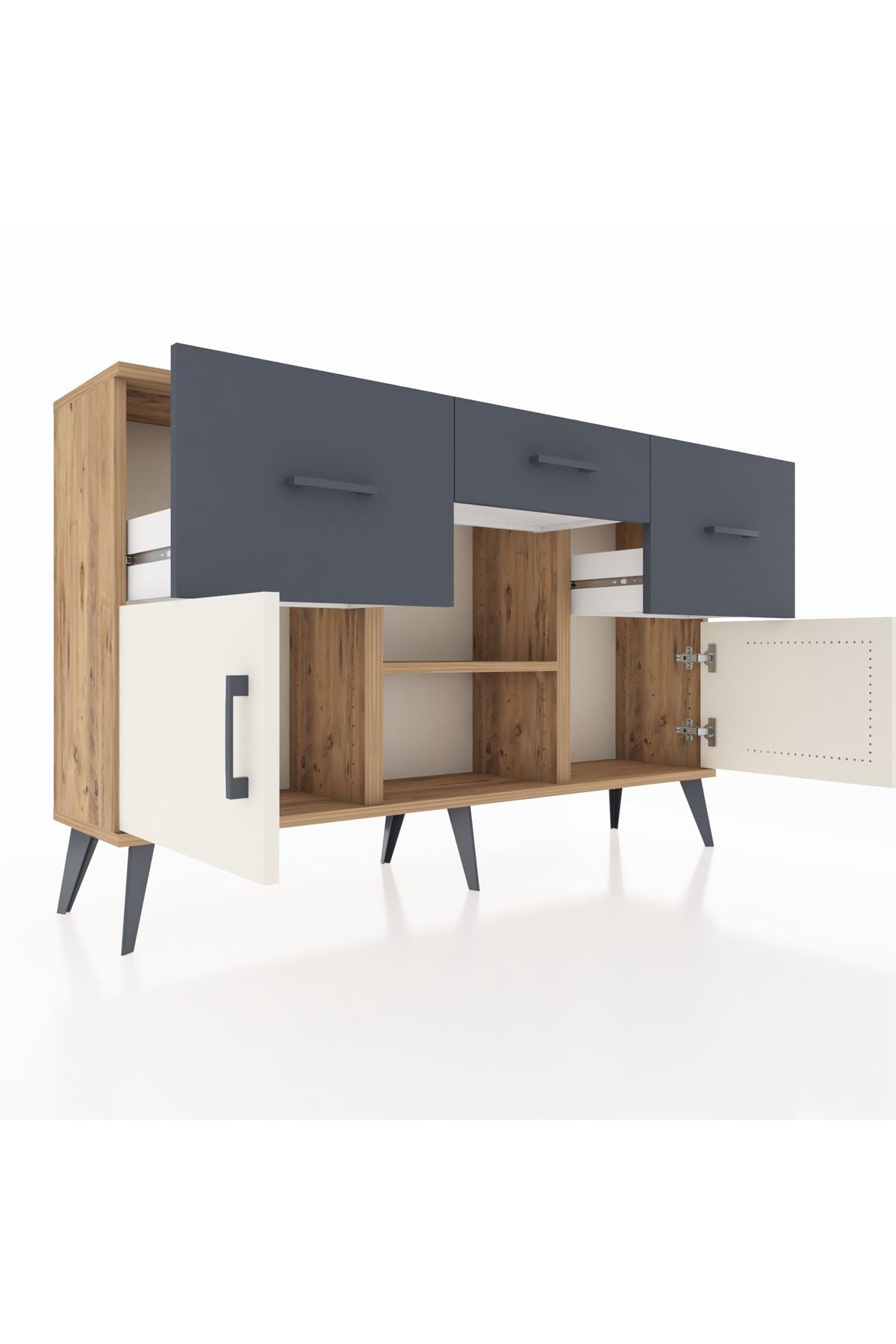 Arges Konsol Tek Raflı 3 Çekmeceli 3 Kapaklı 132x30x83 - S144M010V23A