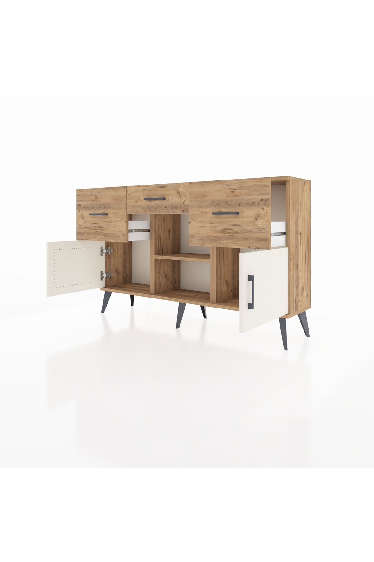 Arges Konsol Tek Raflı 3 Çekmeceli 3 Kapaklı 132x30x83 - S144M010V24A