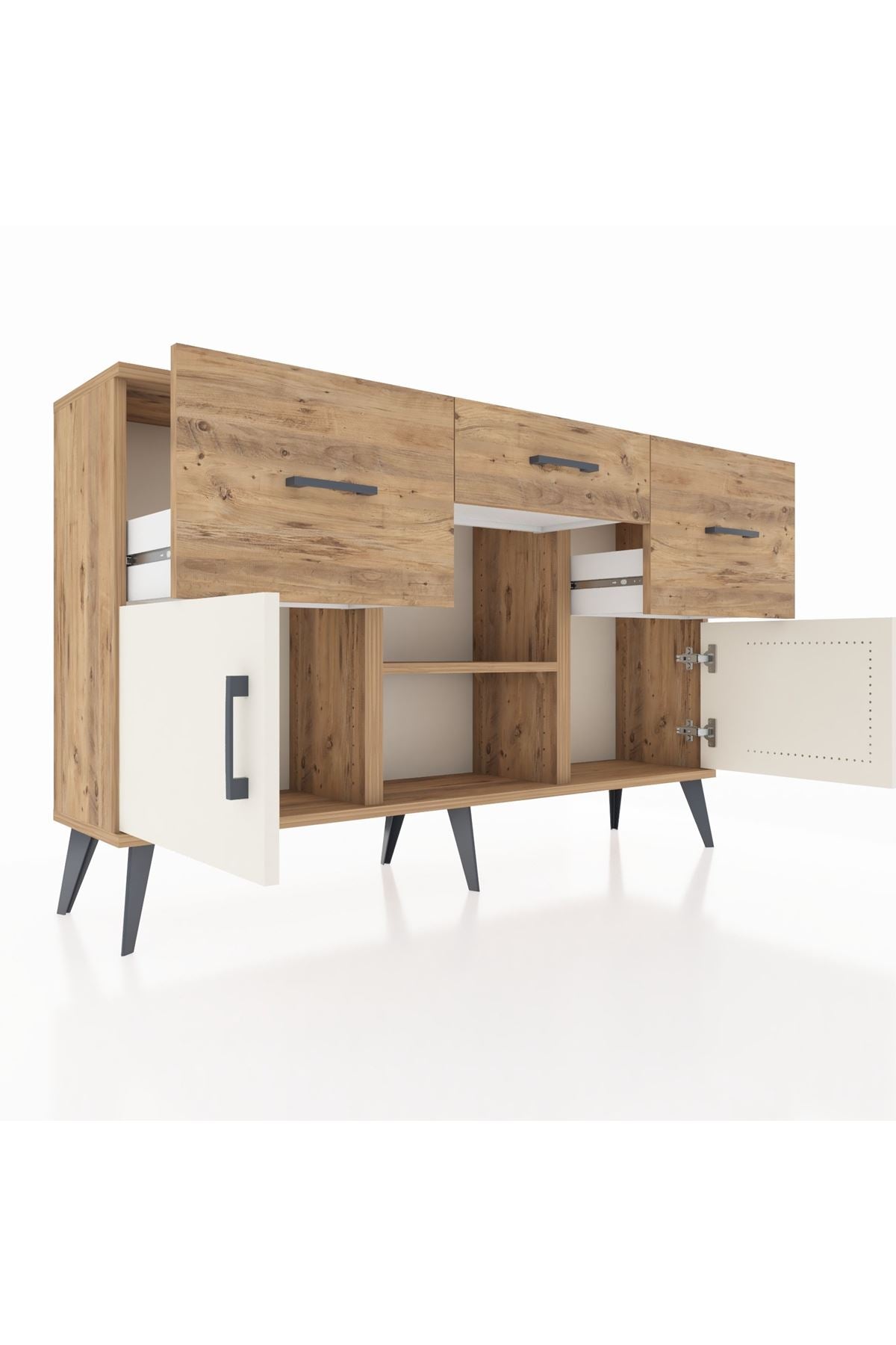 Arges Konsol Tek Raflı 3 Çekmeceli 3 Kapaklı 132x30x83 - S144M010V24A