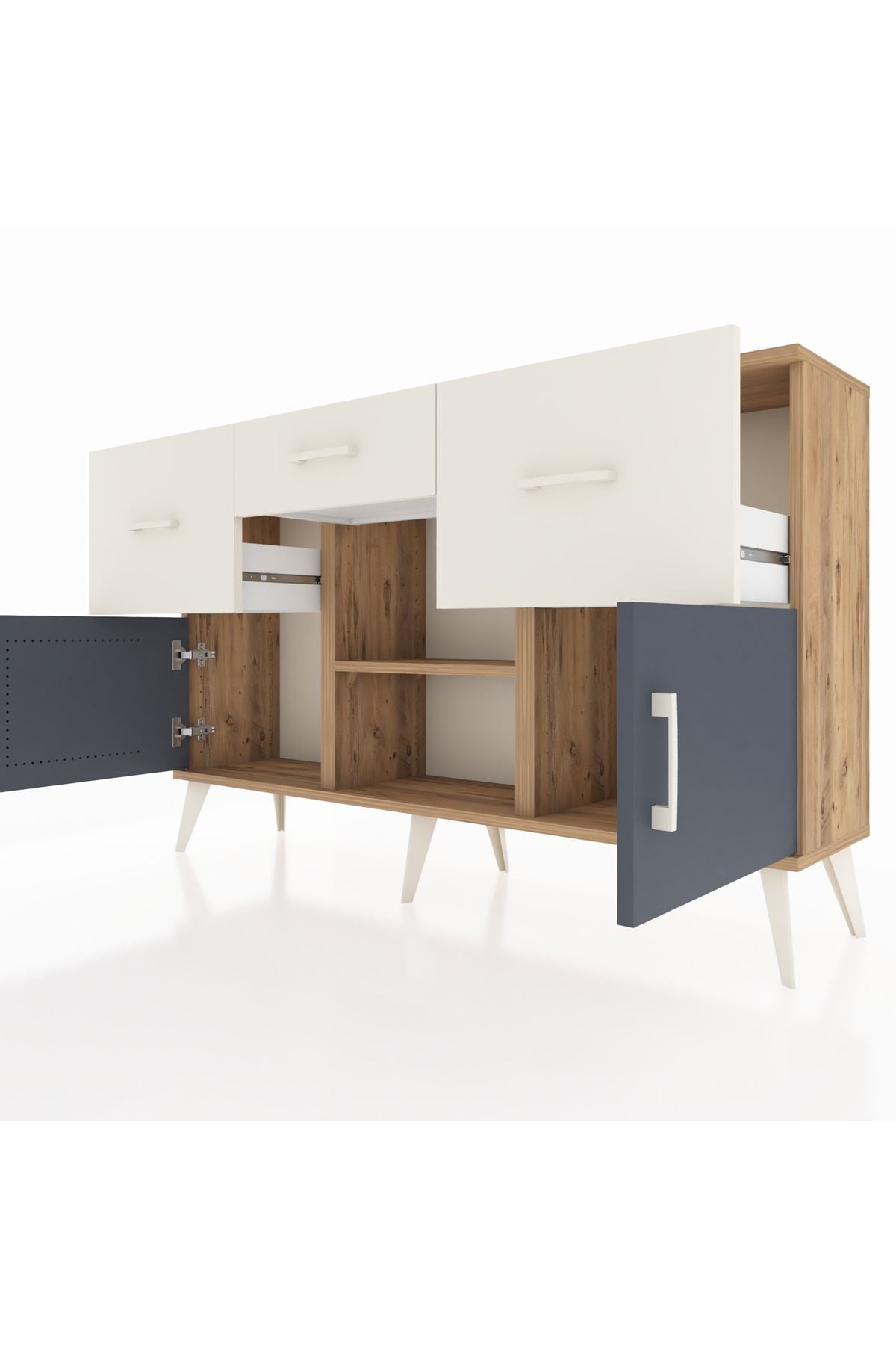 Arges Konsol Tek Raflı 3 Çekmeceli 3 Kapaklı 132x30x83 - S144M010V25A