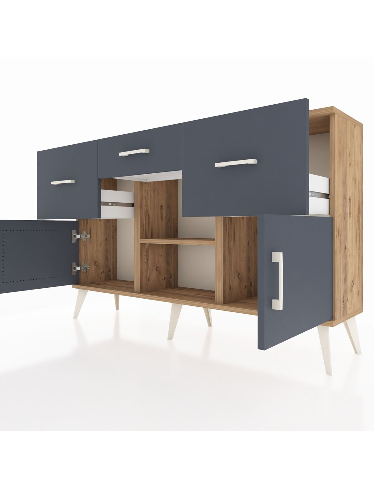 Arges Konsol Tek Raflı 3 Çekmeceli 3 Kapaklı 132x30x83 - S144M010V26A