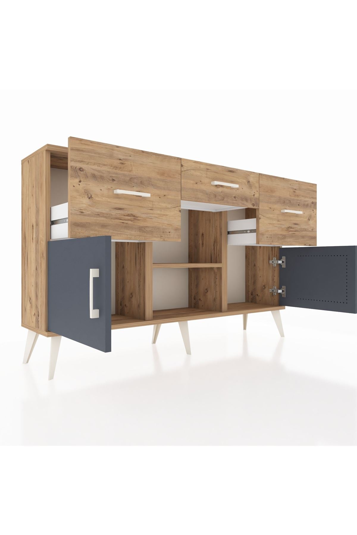 Arges Konsol Tek Raflı 3 Çekmeceli 3 Kapaklı 132x30x83 - S144M010V27A