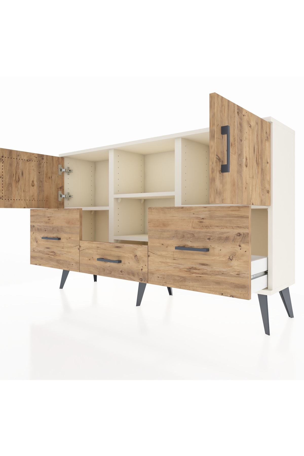 Arges Konsol 4 Raflı 3 Çekmeceli 3 Kapaklı 132x30x83 - S144M011V03A
