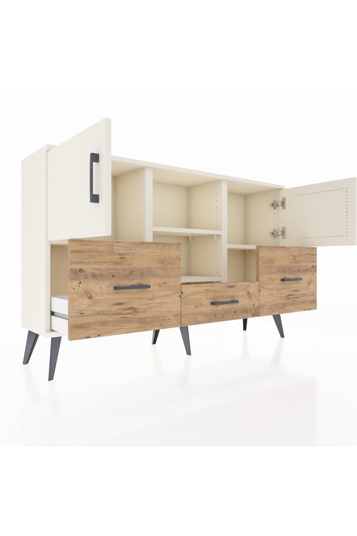 Arges Konsol 4 Raflı 3 Çekmeceli 3 Kapaklı 132x30x83 - S144M011V06A