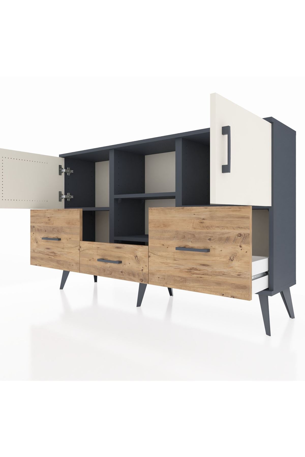 Arges Konsol 4 Raflı 3 Çekmeceli 3 Kapaklı 132x30x83 - S144M011V15A