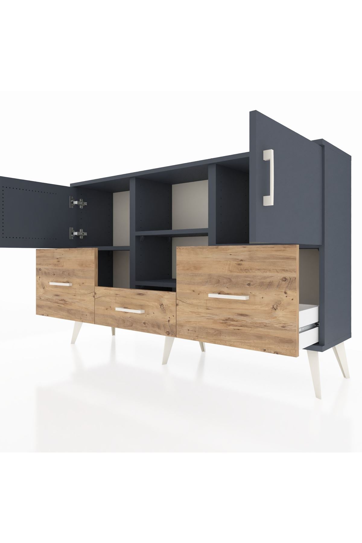 Arges Konsol 4 Raflı 3 Çekmeceli 3 Kapaklı 132x30x83 - S144M011V18A
