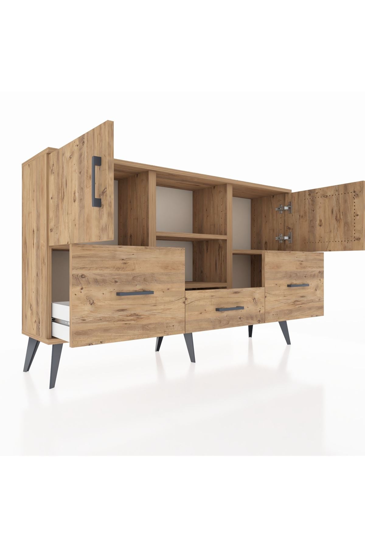 Arges Konsol 4 Raflı 3 Çekmeceli 3 Kapaklı 132x30x83 - S144M011V21A