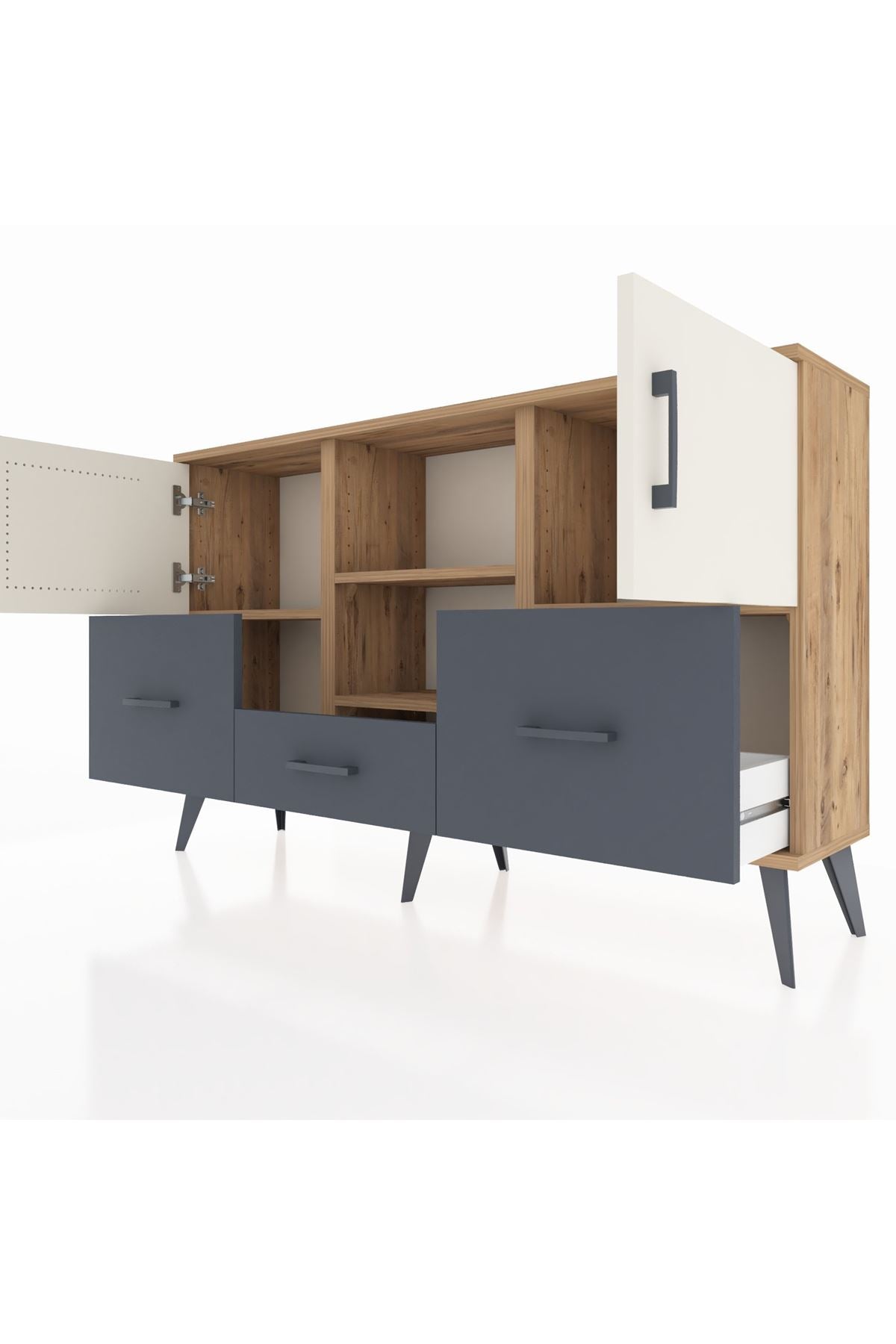 Arges Konsol 4 Raflı 3 Çekmeceli 3 Kapaklı 132x30x83 - S144M011V23A