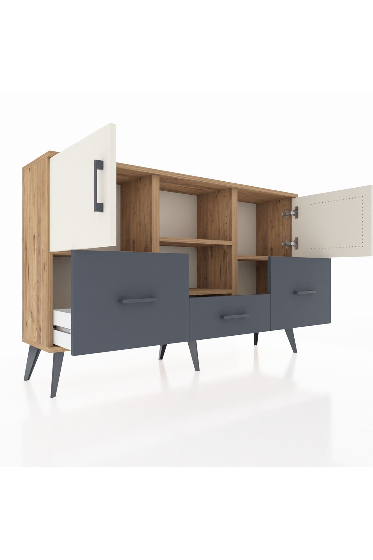 Arges Konsol 4 Raflı 3 Çekmeceli 3 Kapaklı 132x30x83 - S144M011V23A