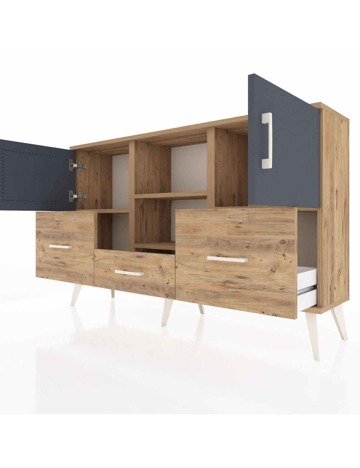 Arges Konsol 4 Raflı 3 Çekmeceli 3 Kapaklı 132x30x83 - S144M011V27A