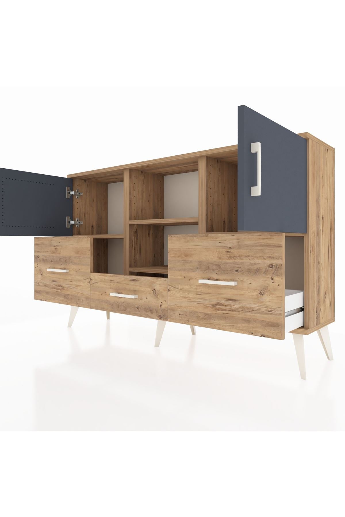 Arges Konsol 4 Raflı 3 Çekmeceli 3 Kapaklı 132x30x83 - S144M011V27A