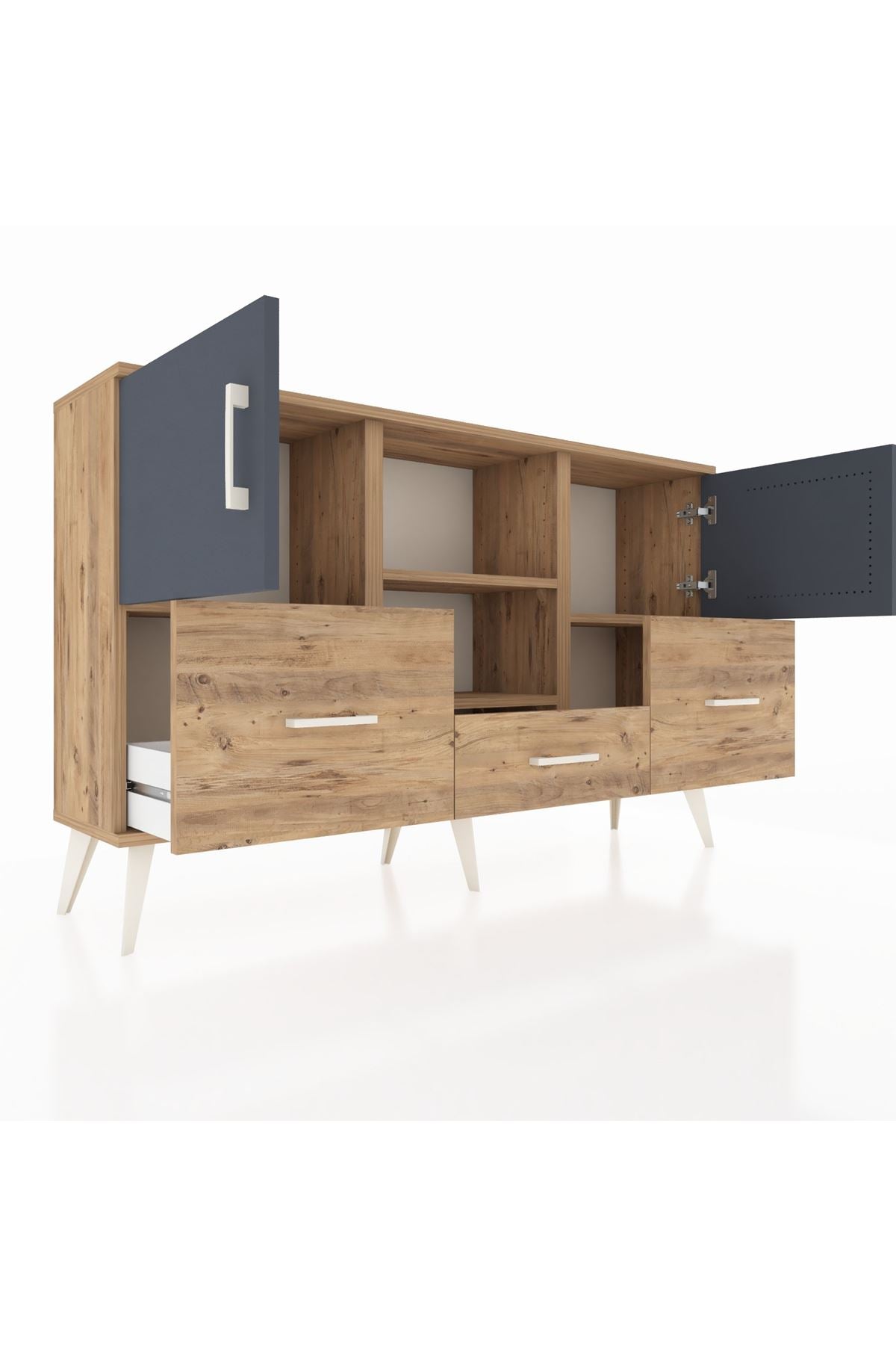 Arges Konsol 4 Raflı 3 Çekmeceli 3 Kapaklı 132x30x83 - S144M011V27A