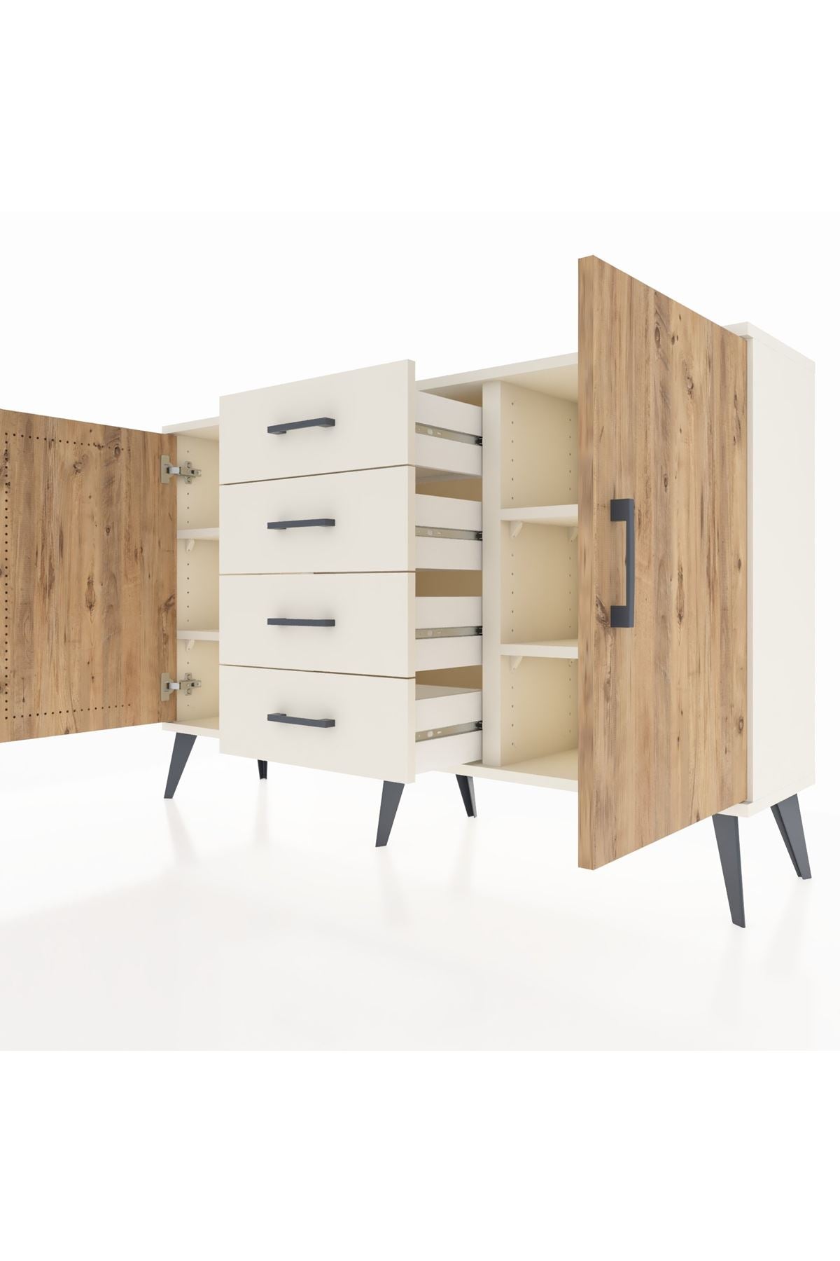 Arges Konsol 4 Raflı 4 Çekmeceli 2 Kapaklı 132x30x83 - S144M017V01A