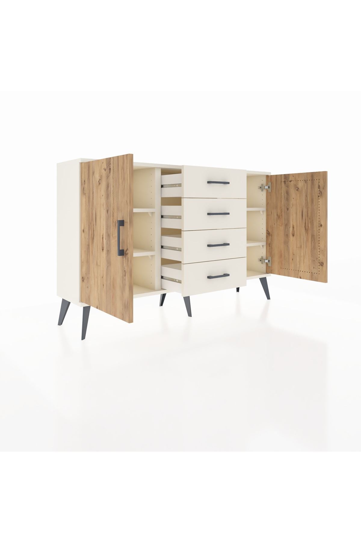 Arges Konsol 4 Raflı 4 Çekmeceli 2 Kapaklı 132x30x83 - S144M017V01A