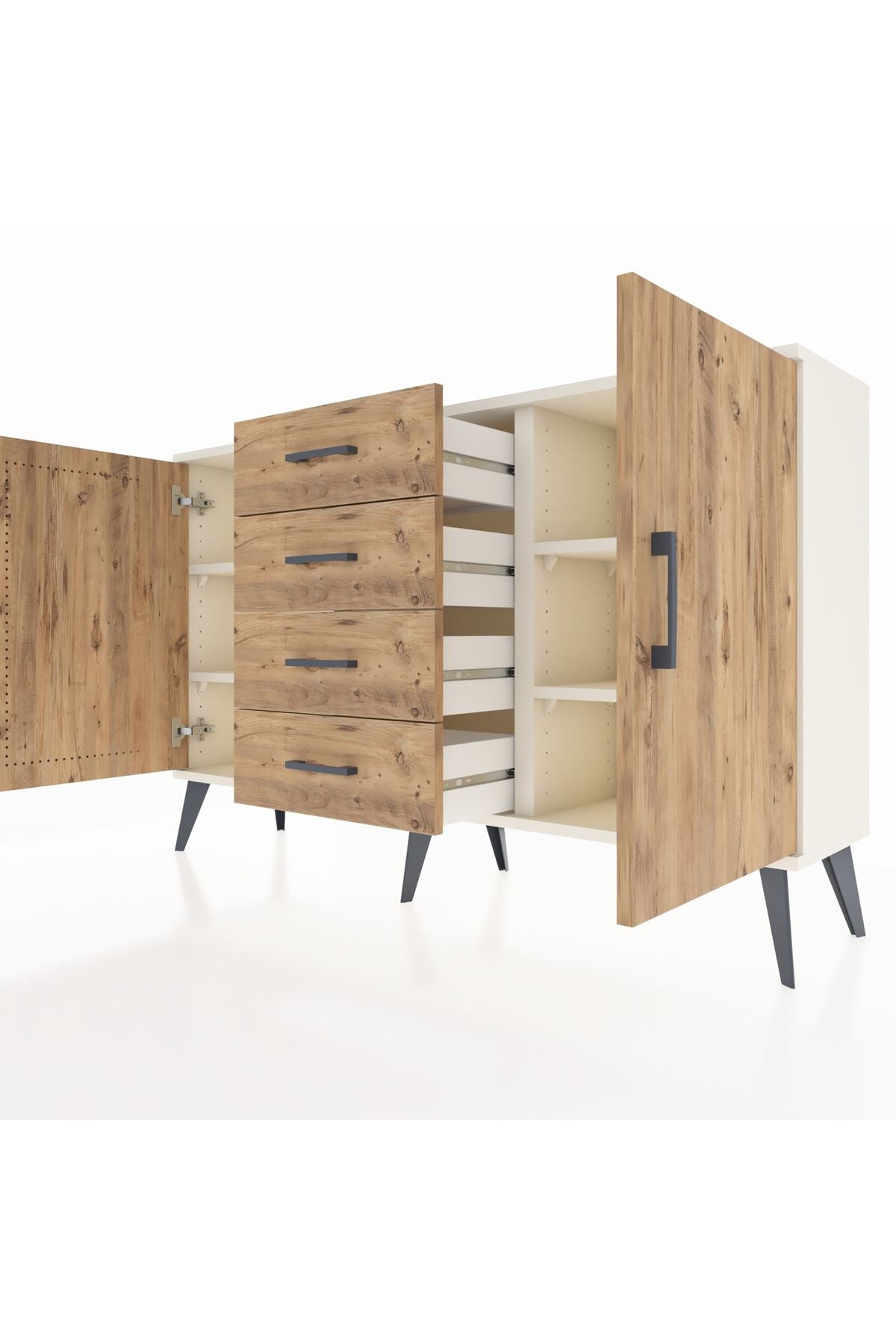Arges Konsol 4 Raflı 4 Çekmeceli 2 Kapaklı 132x30x83 - S144M017V03A