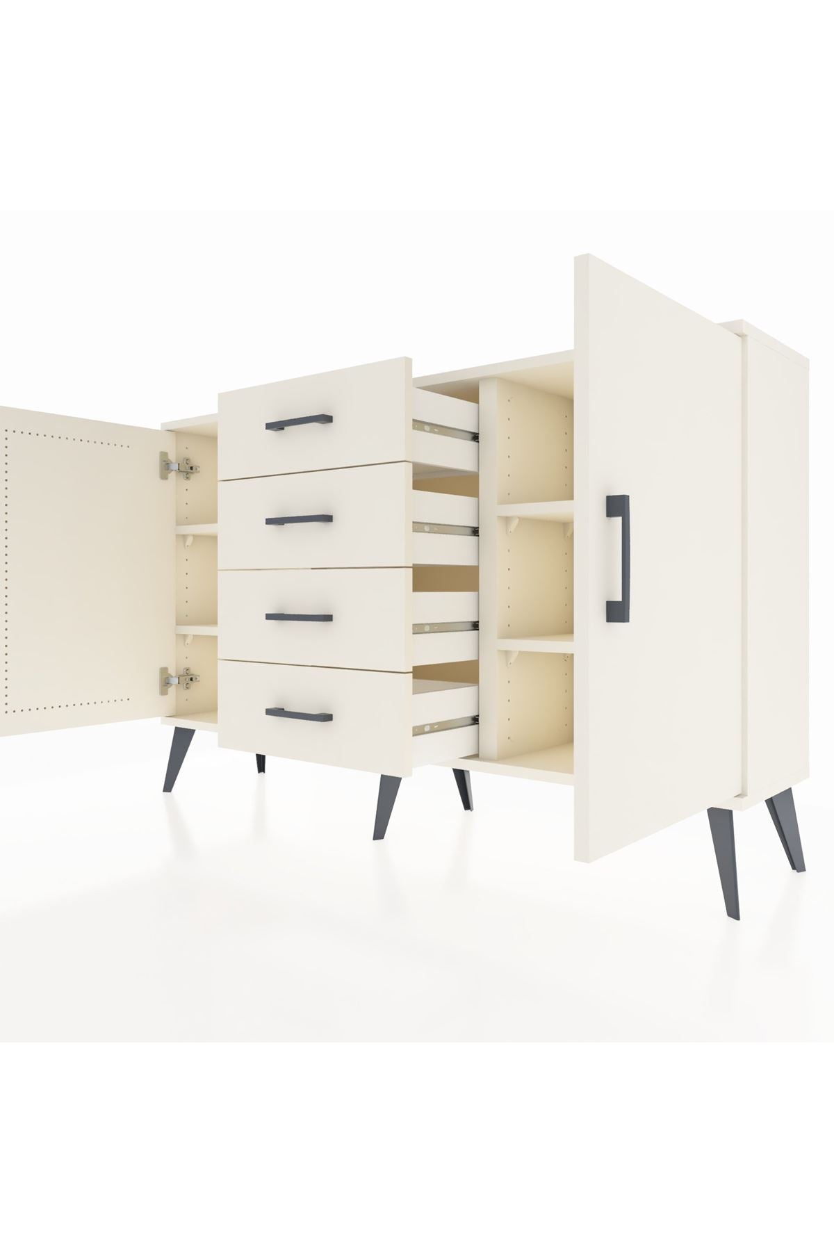 Arges Konsol 4 Raflı 4 Çekmeceli 2 Kapaklı 132x30x83 - S144M017V04A