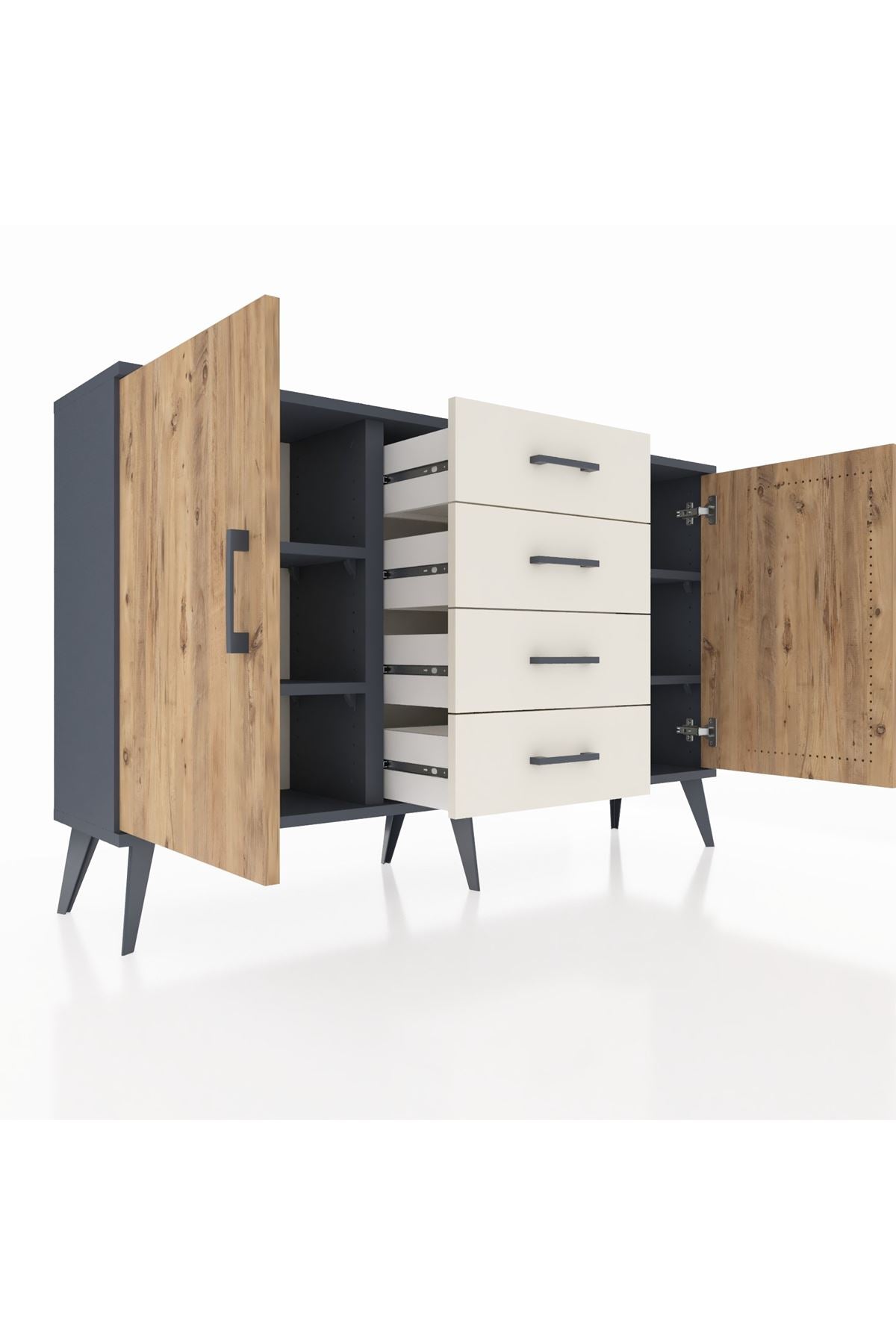 Arges Konsol 4 Raflı 4 Çekmeceli 2 Kapaklı 132x30x83 - S144M017V10A