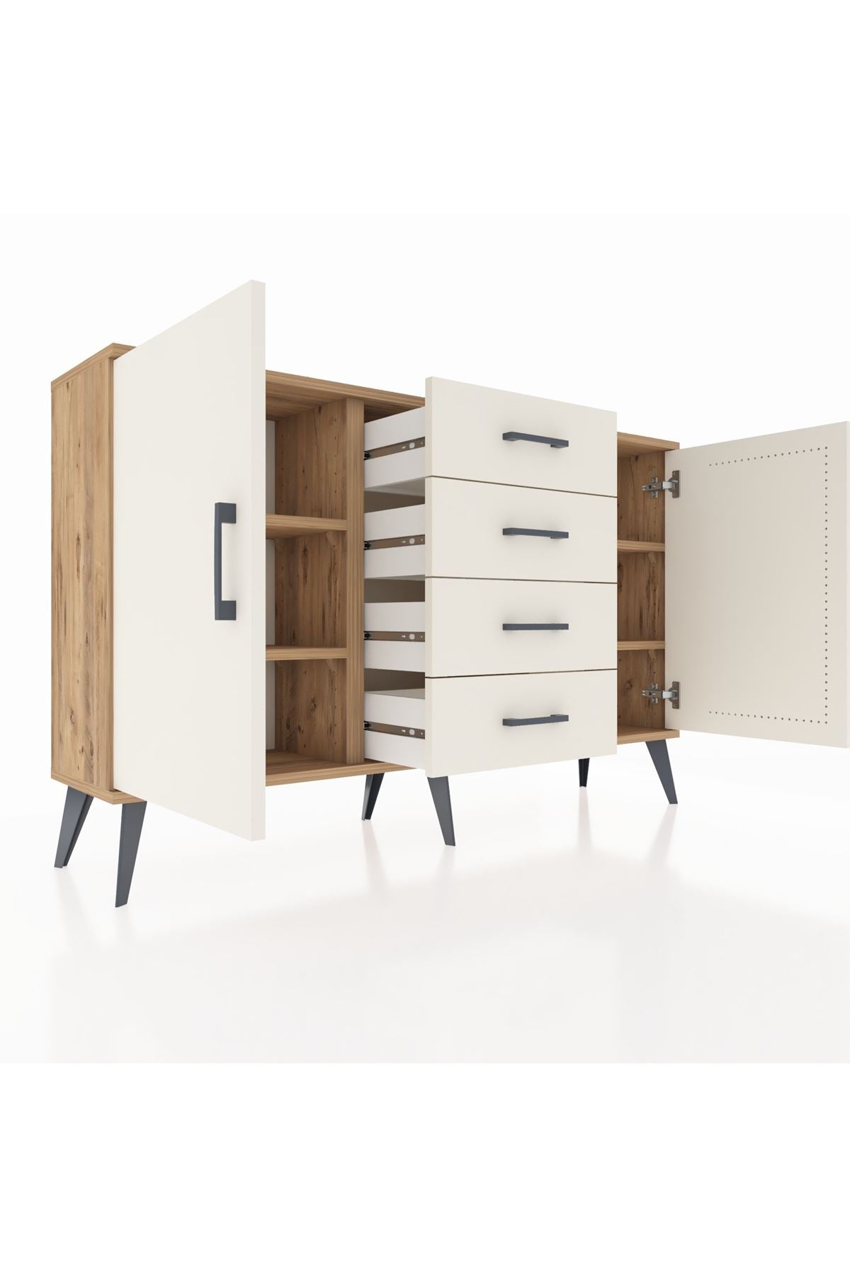 Arges Konsol 4 Raflı 4 Çekmeceli 2 Kapaklı 132x30x83 - S144M017V22A