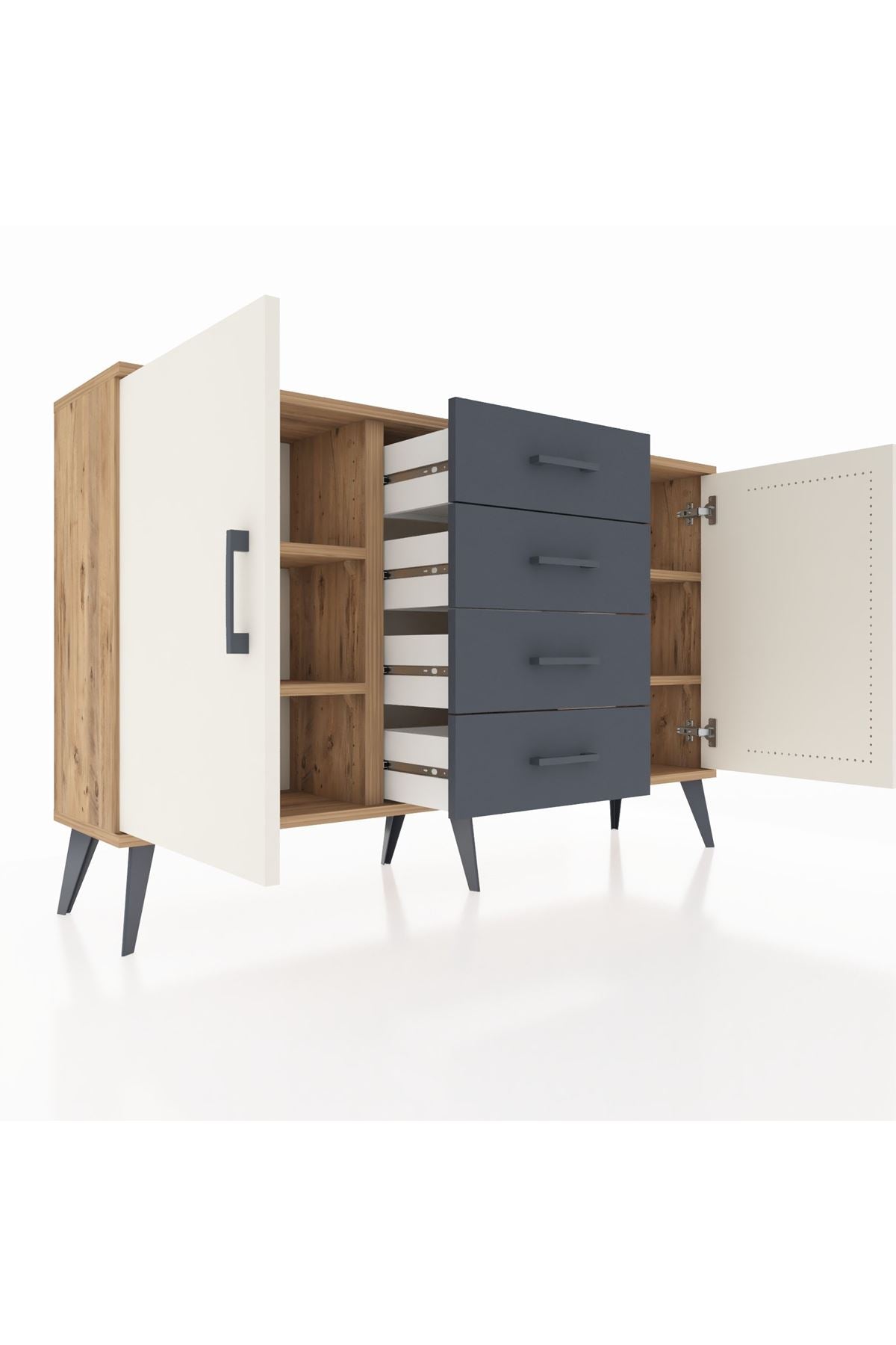 Arges Konsol 4 Raflı 4 Çekmeceli 2 Kapaklı 132x30x83 - S144M017V23A