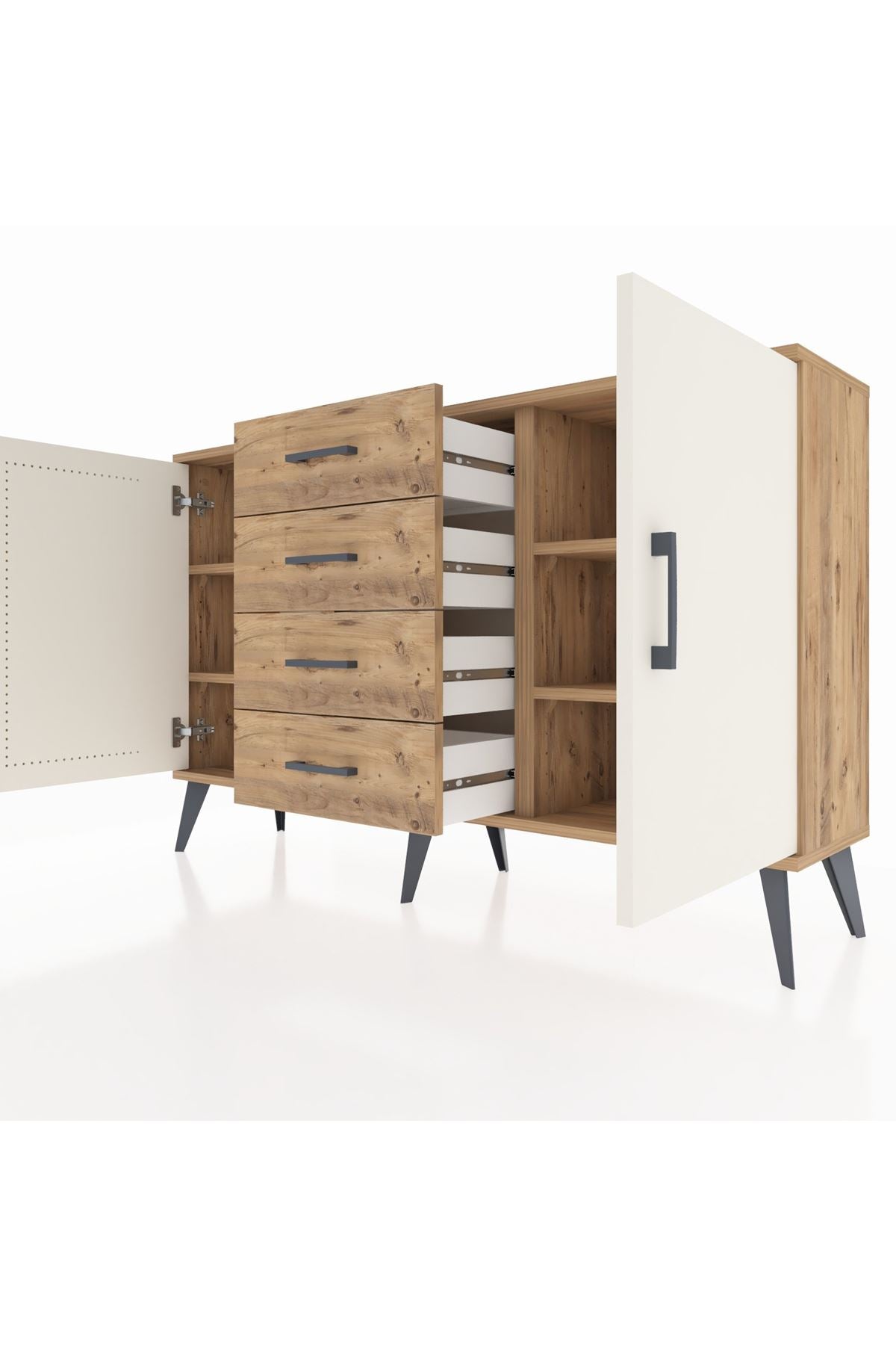 Arges Konsol 4 Raflı 4 Çekmeceli 2 Kapaklı 132x30x83 - S144M017V24A
