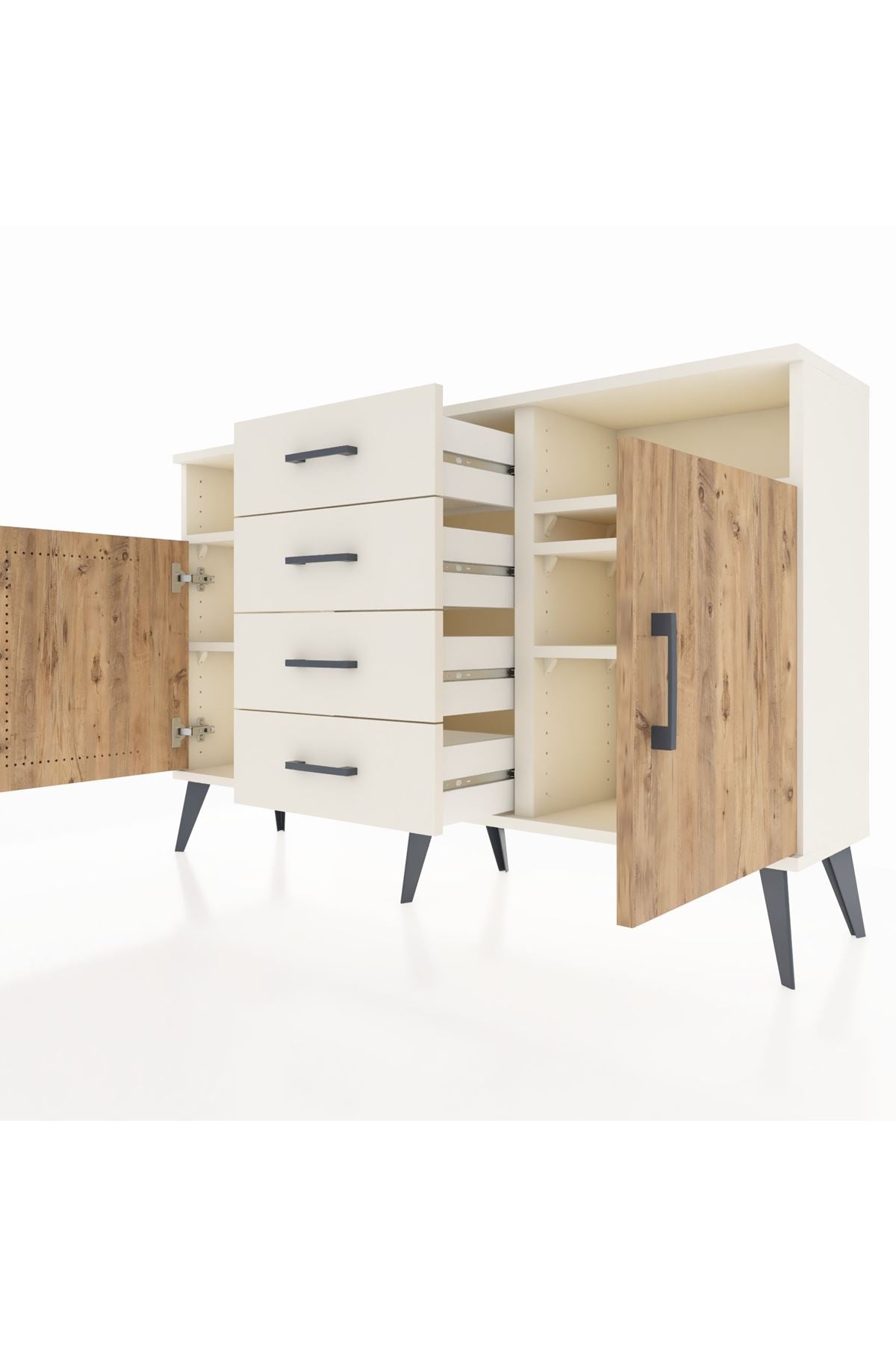 Arges Konsol 4 Raflı 4 Çekmeceli 2 Kapaklı 132x30x83 - S144M019V01A