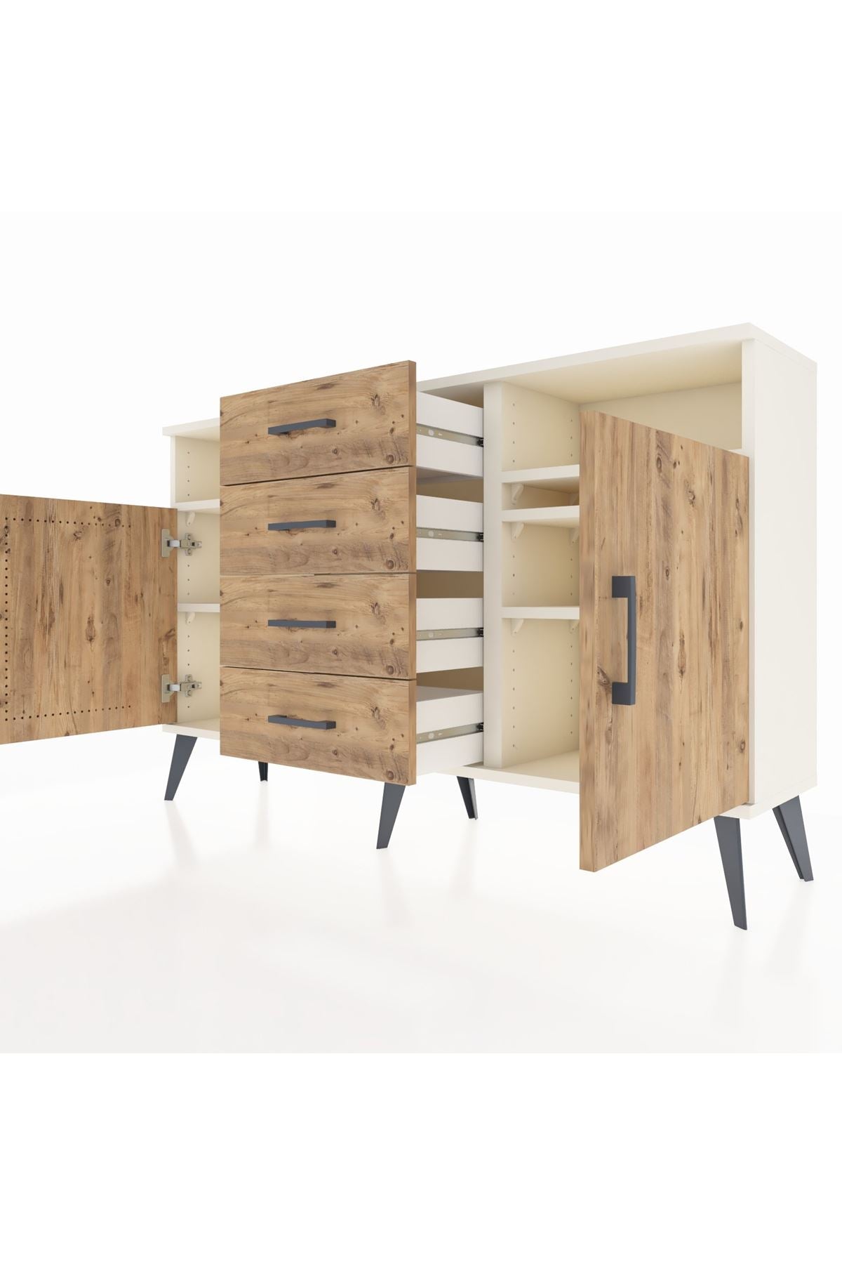 Arges Konsol 4 Raflı 4 Çekmeceli 2 Kapaklı 132x30x83 - S144M019V03A