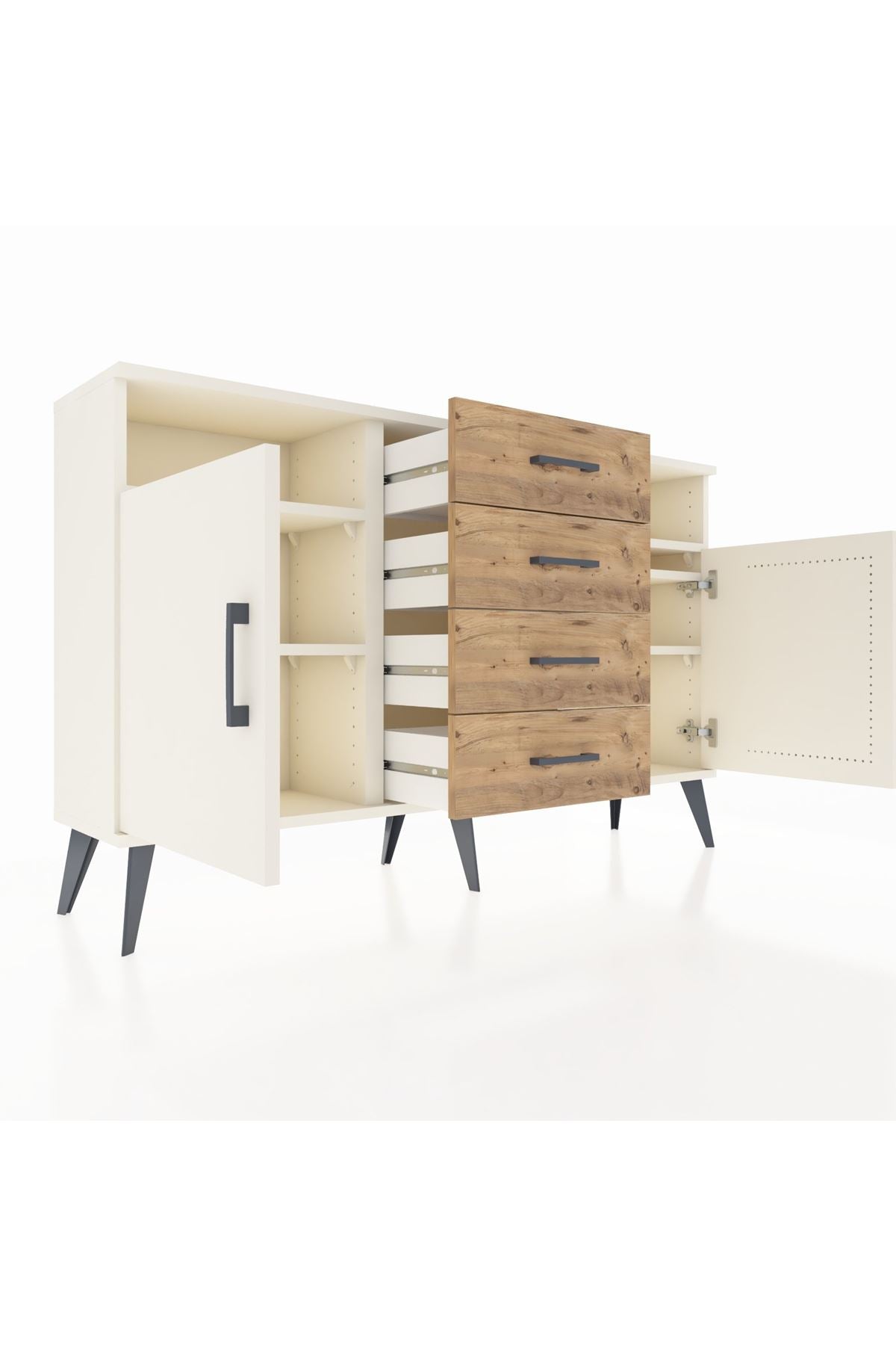 Arges Konsol 4 Raflı 4 Çekmeceli 2 Kapaklı 132x30x83 - S144M019V06A