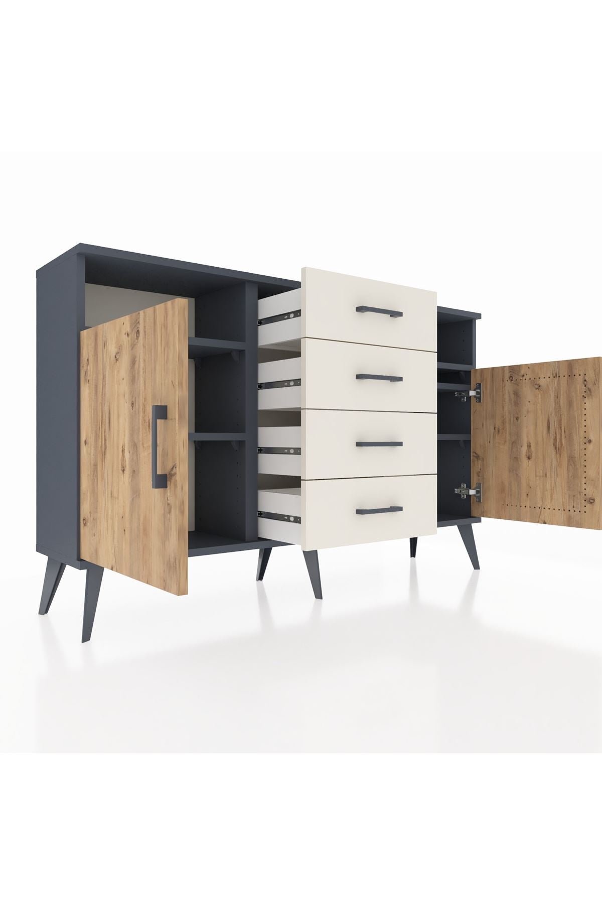 Arges Konsol 4 Raflı 4 Çekmeceli 2 Kapaklı 132x30x83 - S144M019V10A