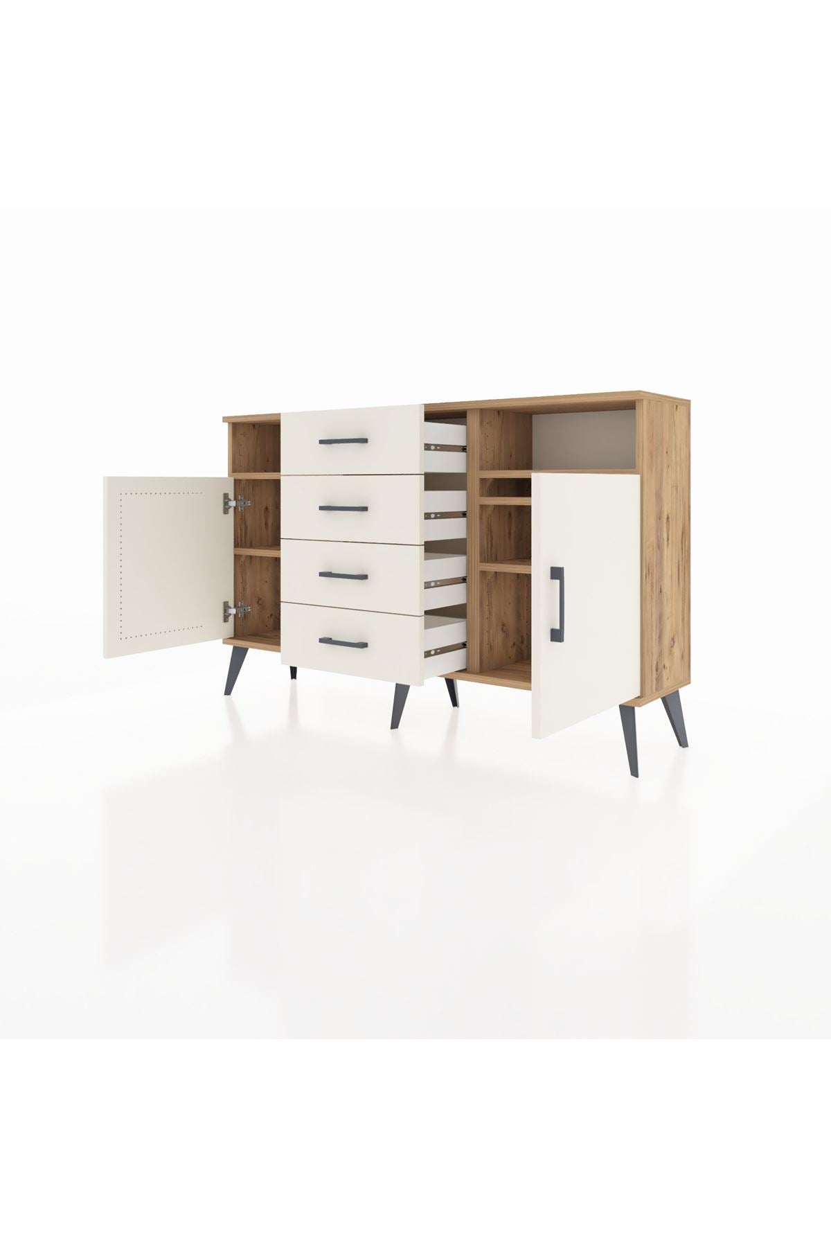 Arges Konsol 4 Raflı 4 Çekmeceli 2 Kapaklı 132x30x83 - S144M019V22A