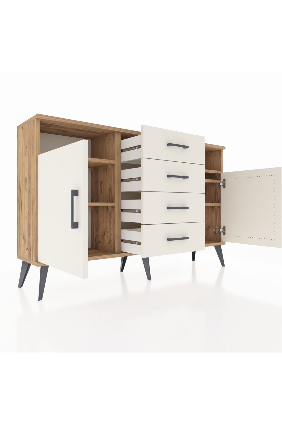 Arges Konsol 4 Raflı 4 Çekmeceli 2 Kapaklı 132x30x83 - S144M019V22A