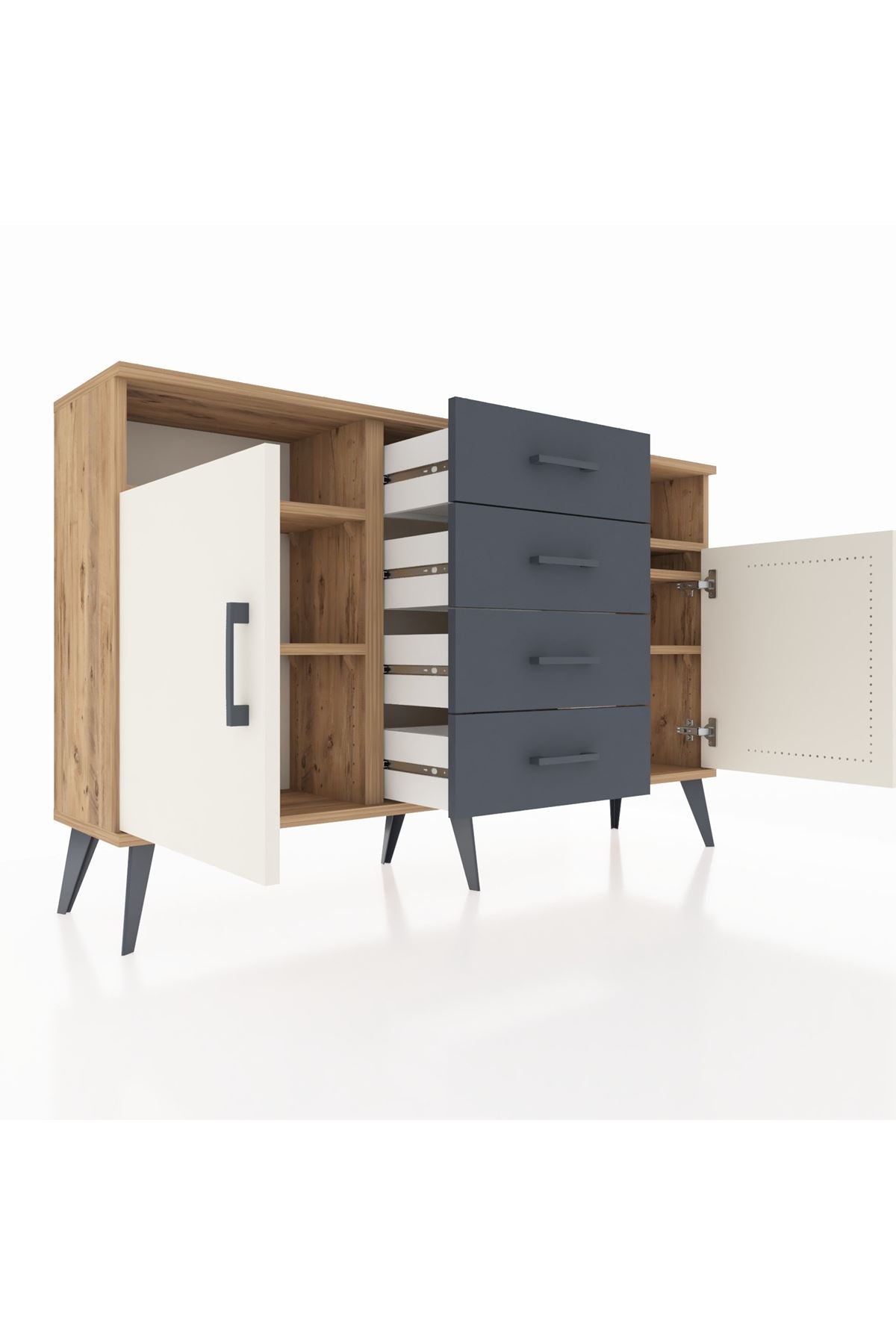 Arges Konsol 4 Raflı 4 Çekmeceli 2 Kapaklı 132x30x83 - S144M019V23A