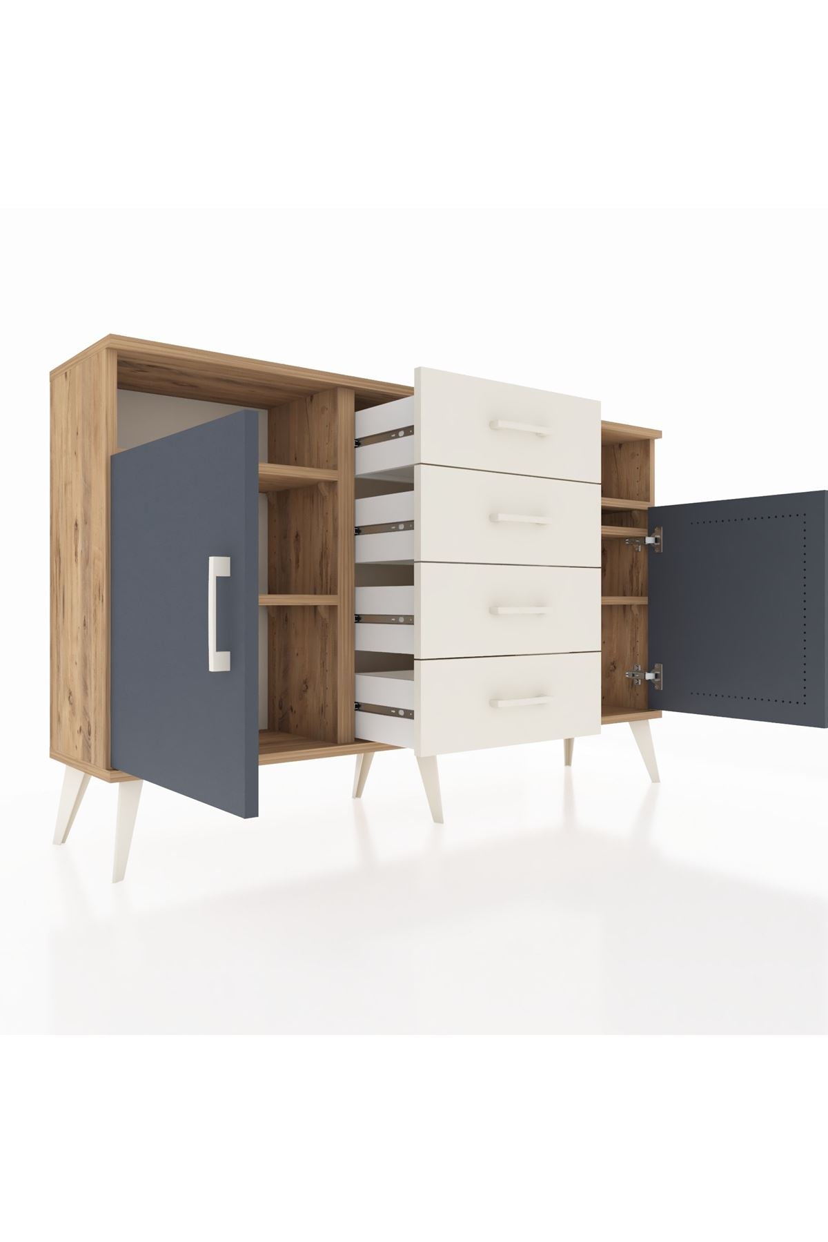 Arges Konsol 4 Raflı 4 Çekmeceli 2 Kapaklı 132x30x83 - S144M019V25A