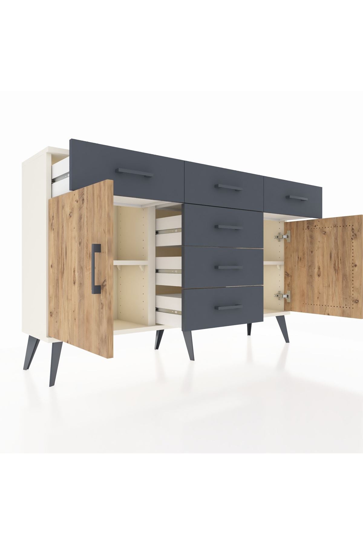 Arges Konsol 2 Raflı 6 Çekmeceli 2 Kapaklı 132x30x83 - S144M020V02A