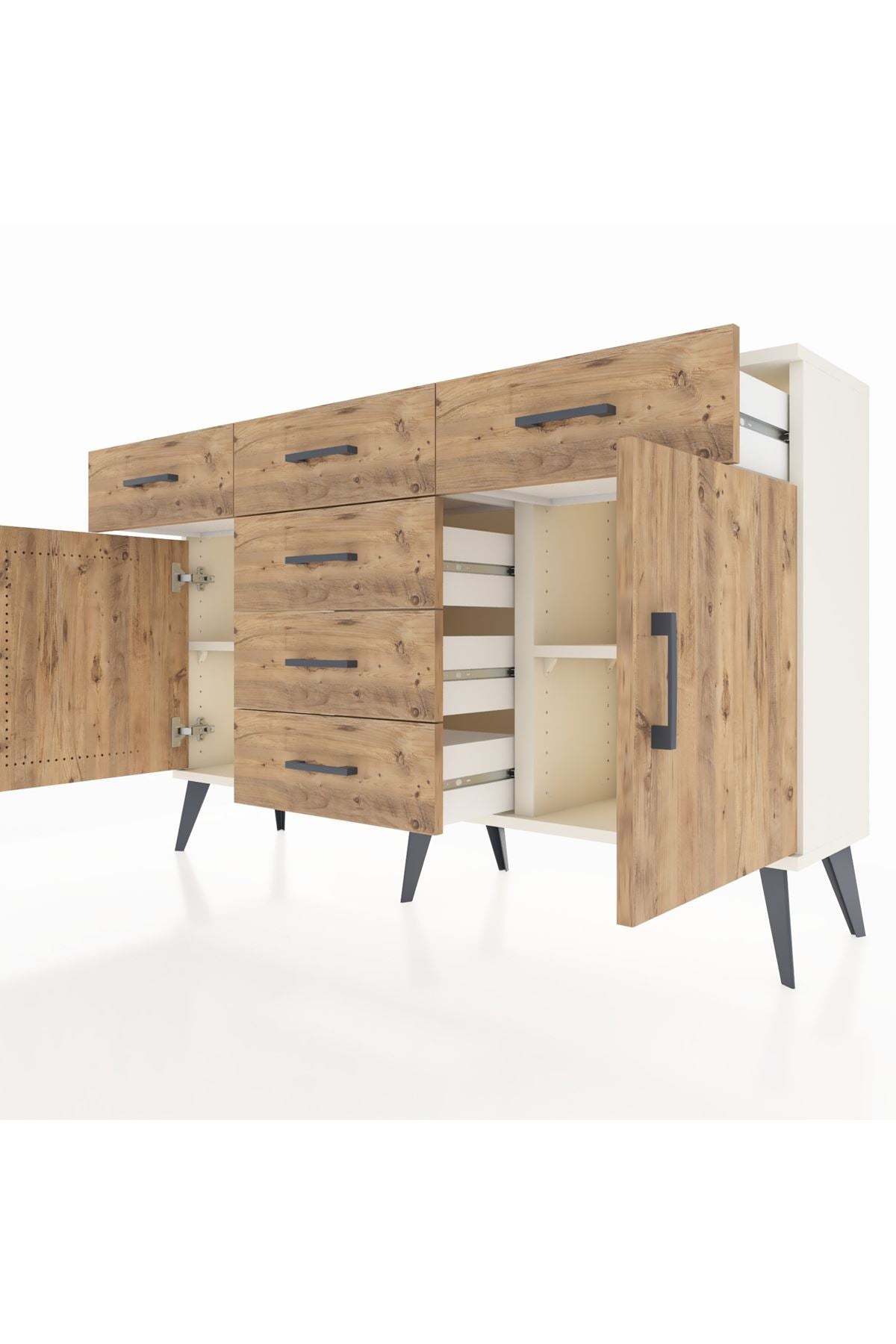 Arges Konsol 2 Raflı 6 Çekmeceli 2 Kapaklı 132x30x83 - S144M020V03A