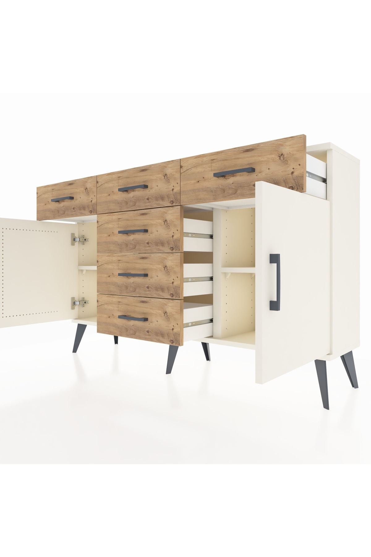 Arges Konsol 2 Raflı 6 Çekmeceli 2 Kapaklı 132x30x83 - S144M020V06A