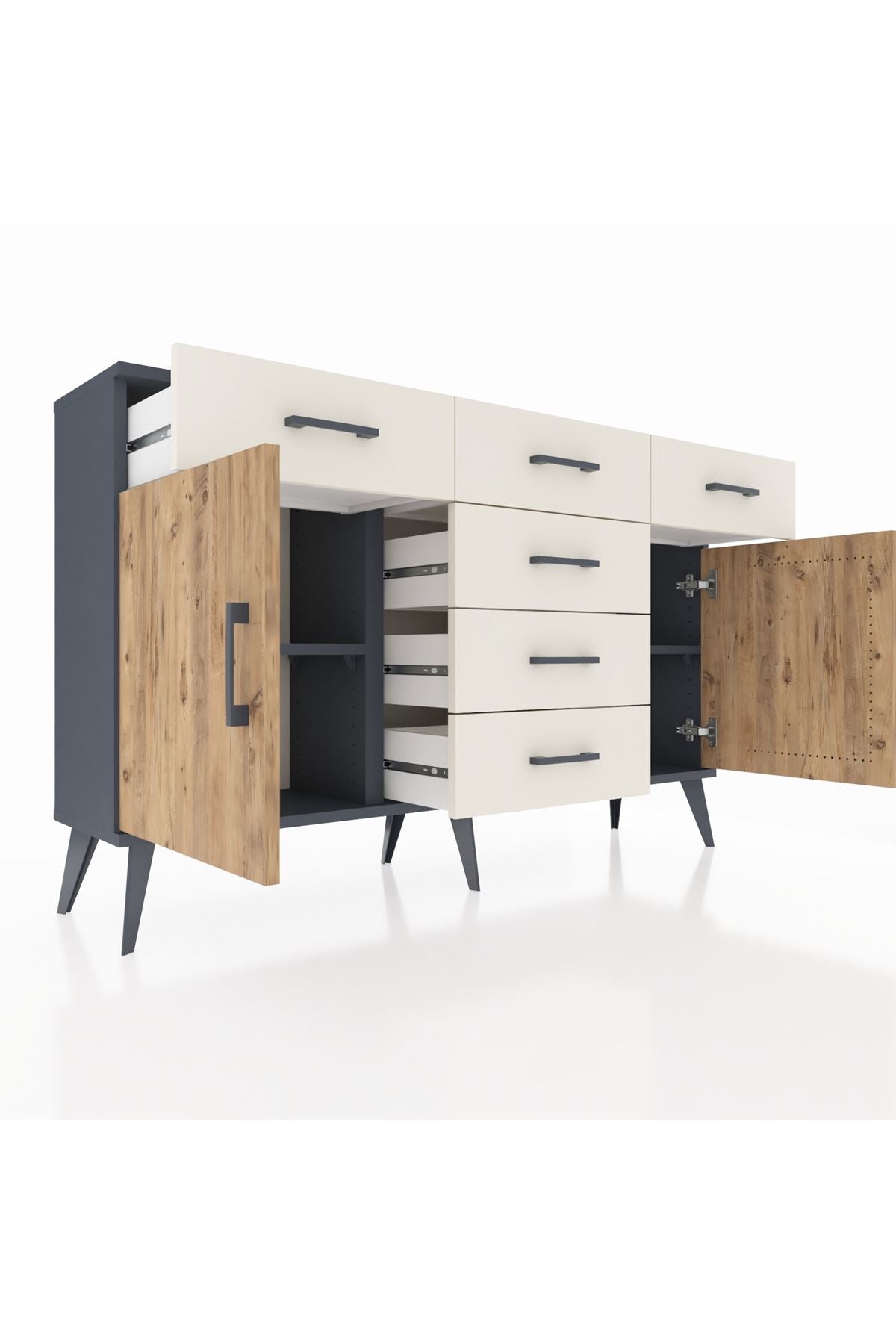 Arges Konsol 2 Raflı 6 Çekmeceli 2 Kapaklı 132x30x83 - S144M020V10A