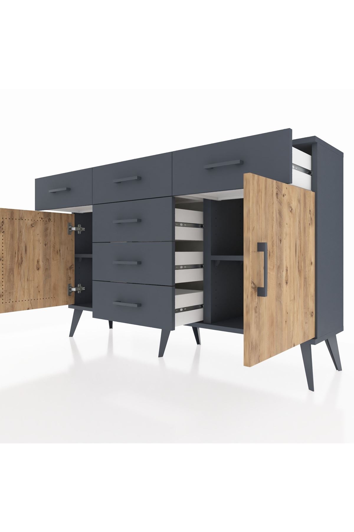 Arges Konsol 2 Raflı 6 Çekmeceli 2 Kapaklı 132x30x83 - S144M020V11A