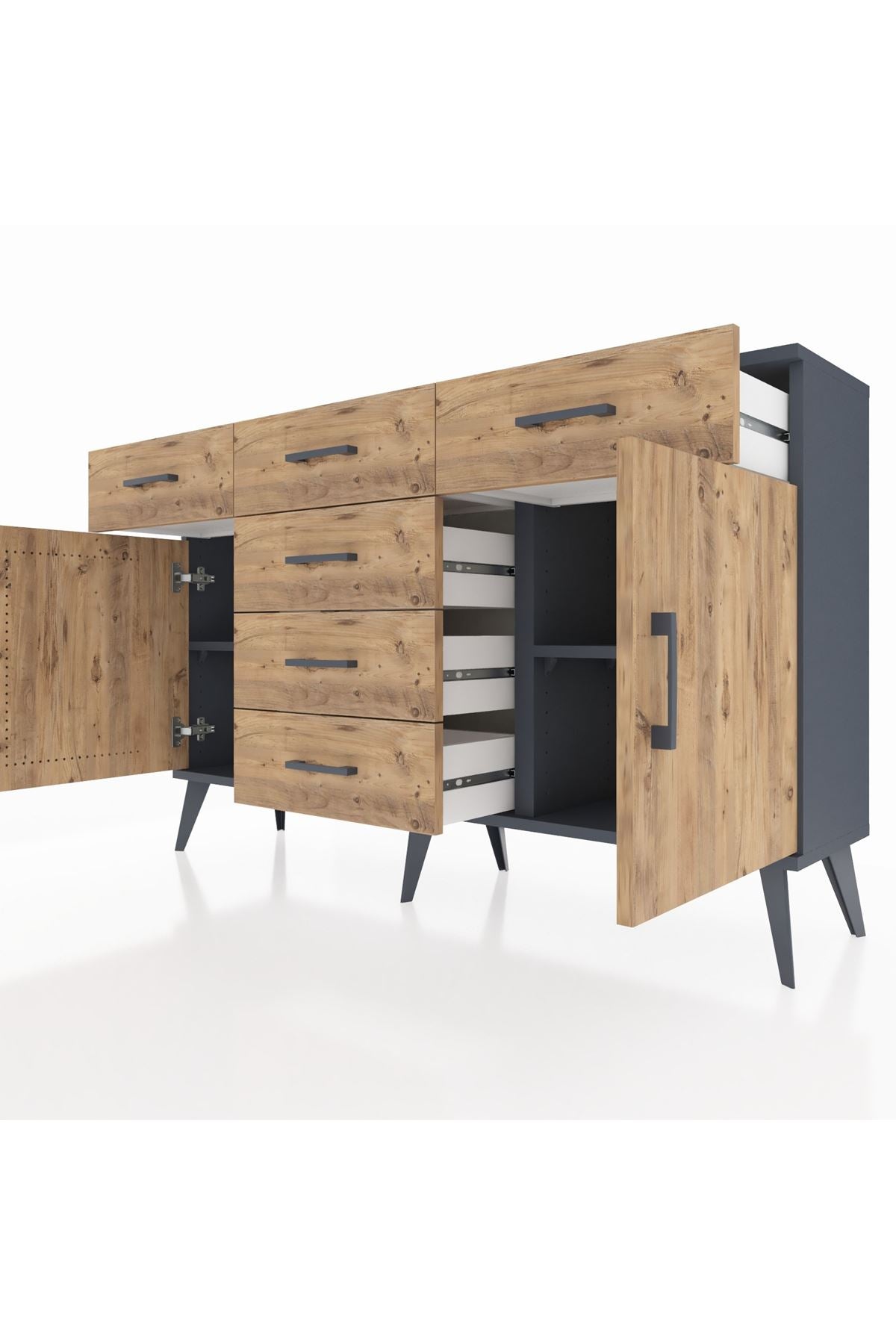 Arges Konsol 2 Raflı 6 Çekmeceli 2 Kapaklı 132x30x83 - S144M020V12A