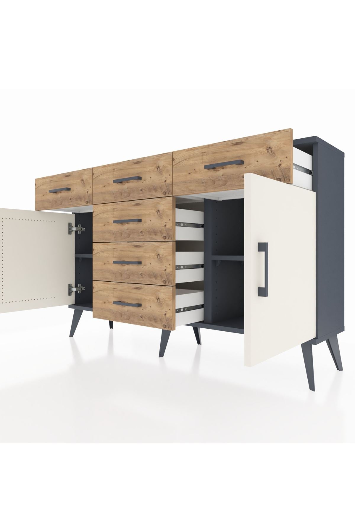 Arges Konsol 2 Raflı 6 Çekmeceli 2 Kapaklı 132x30x83 - S144M020V15A