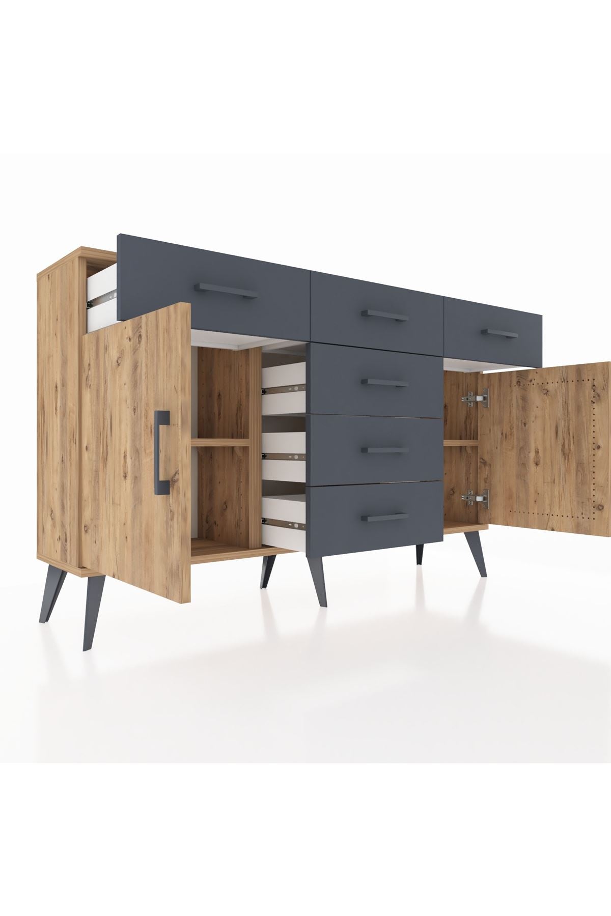 Arges Konsol 2 Raflı 6 Çekmeceli 2 Kapaklı 132x30x83 - S144M020V20A