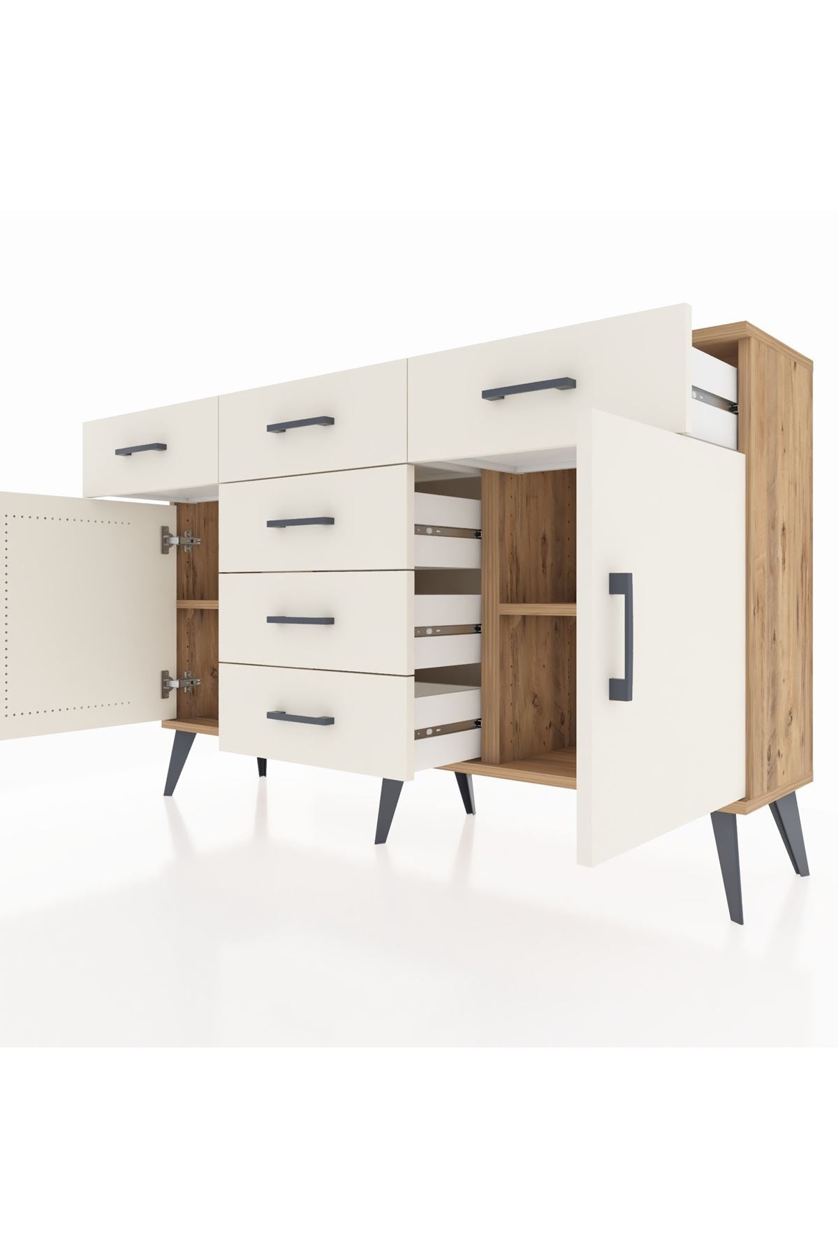 Arges Konsol 2 Raflı 6 Çekmeceli 2 Kapaklı 132x30x83 - S144M020V22A