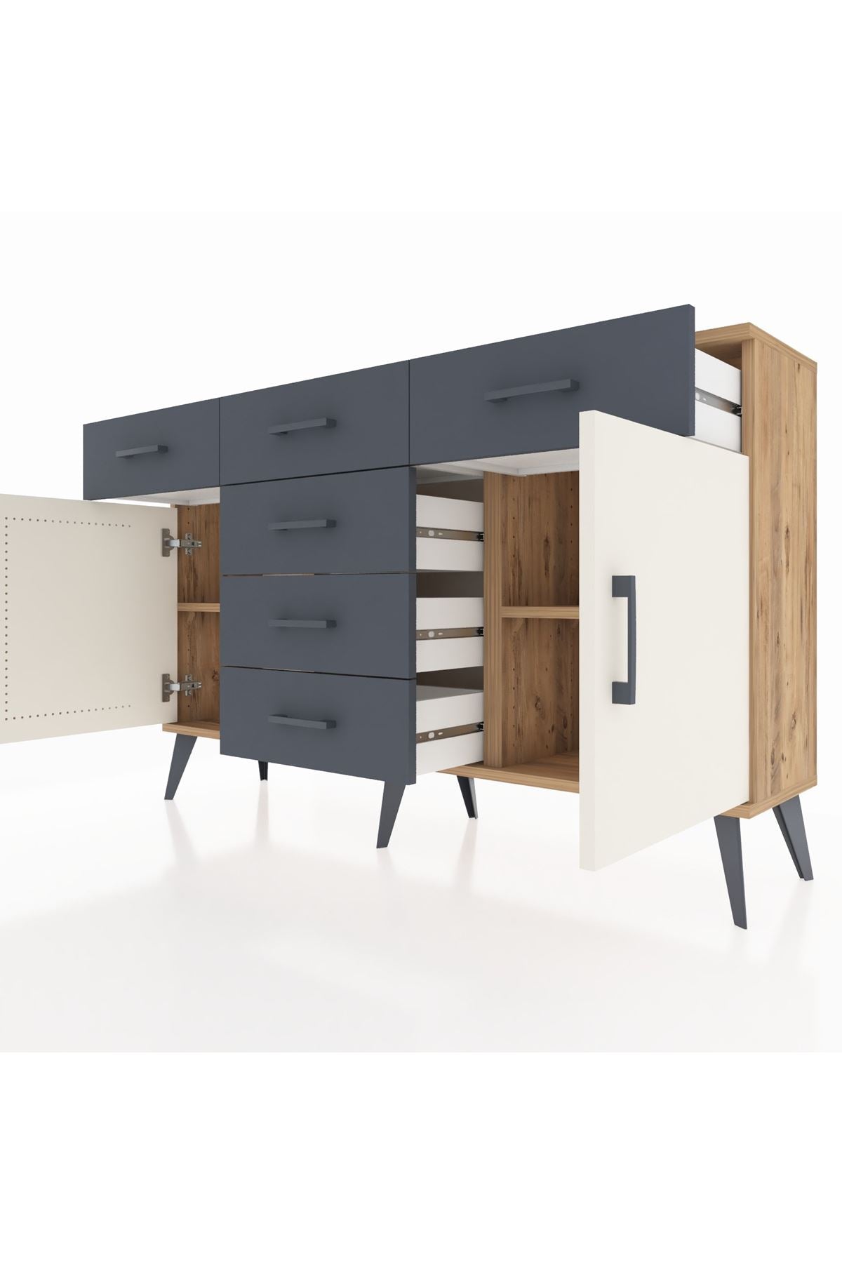 Arges Konsol 2 Raflı 6 Çekmeceli 2 Kapaklı 132x30x83 - S144M020V23A