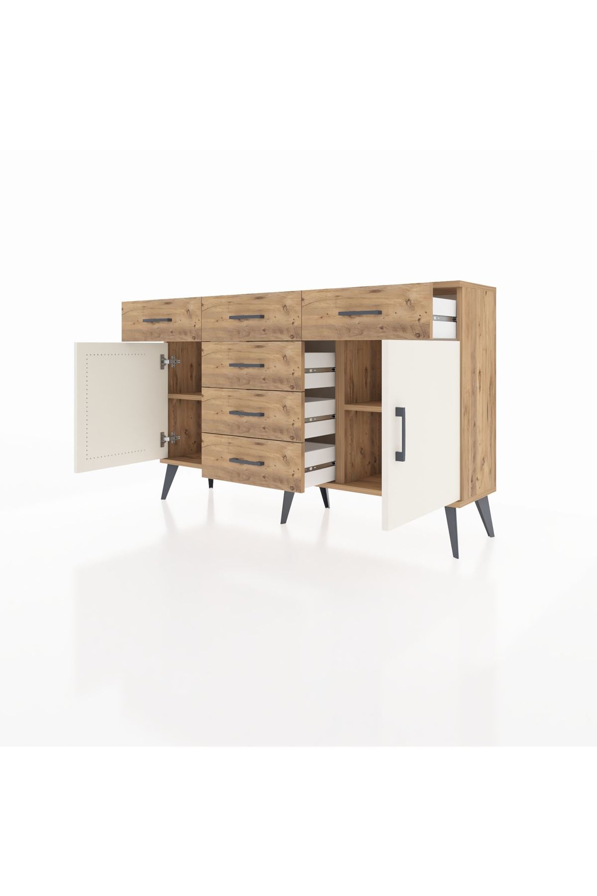 Arges Konsol 2 Raflı 6 Çekmeceli 2 Kapaklı 132x30x83 - S144M020V24A