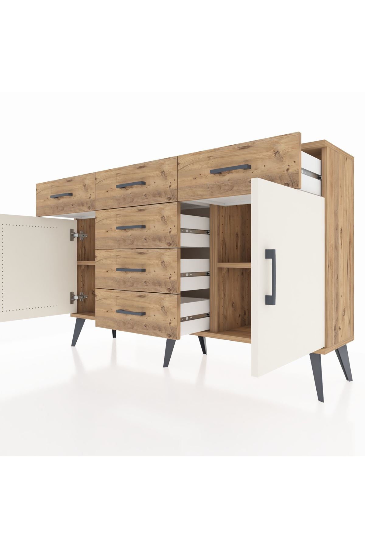 Arges Konsol 2 Raflı 6 Çekmeceli 2 Kapaklı 132x30x83 - S144M020V24A