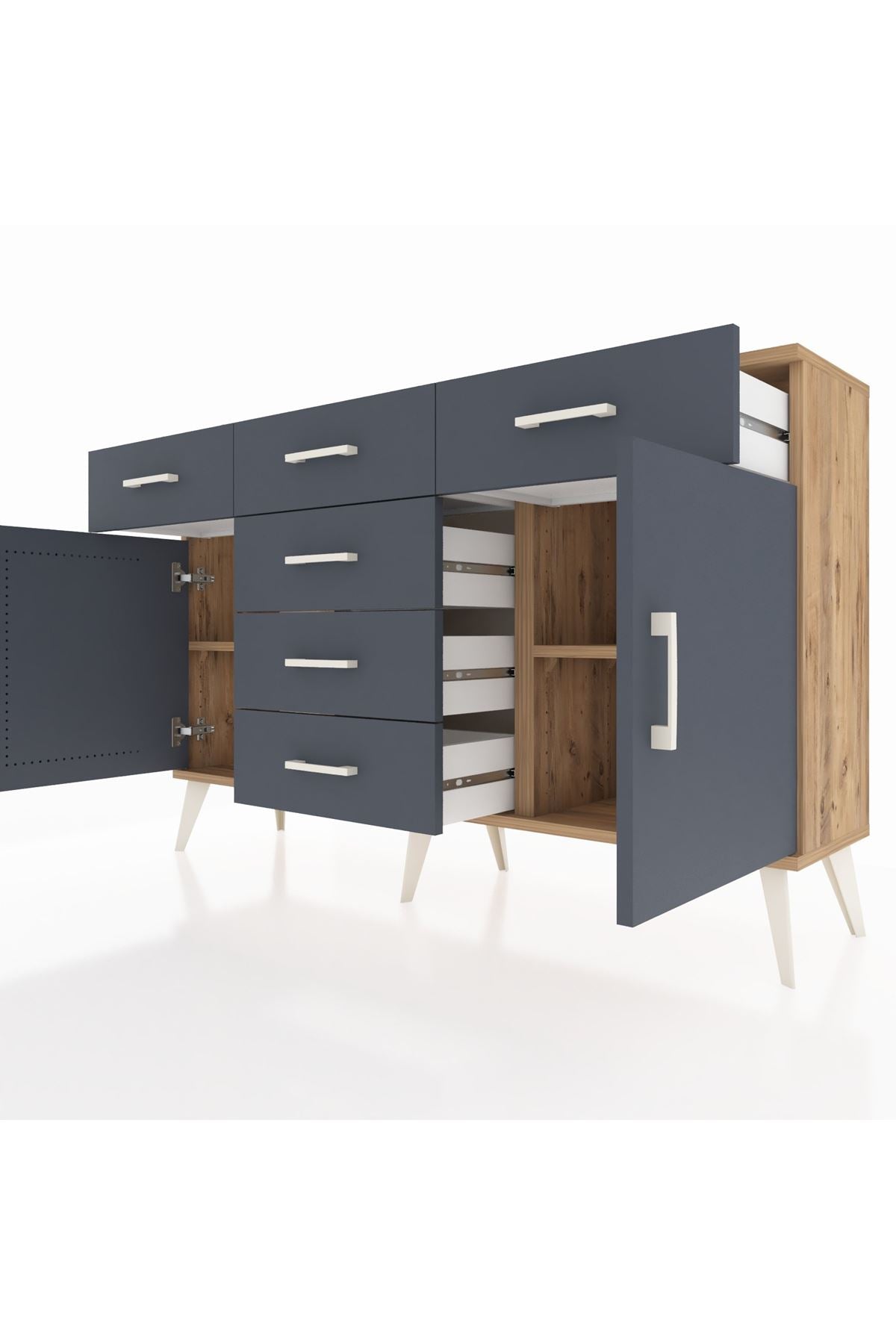 Arges Konsol 2 Raflı 6 Çekmeceli 2 Kapaklı 132x30x83 - S144M020V26A