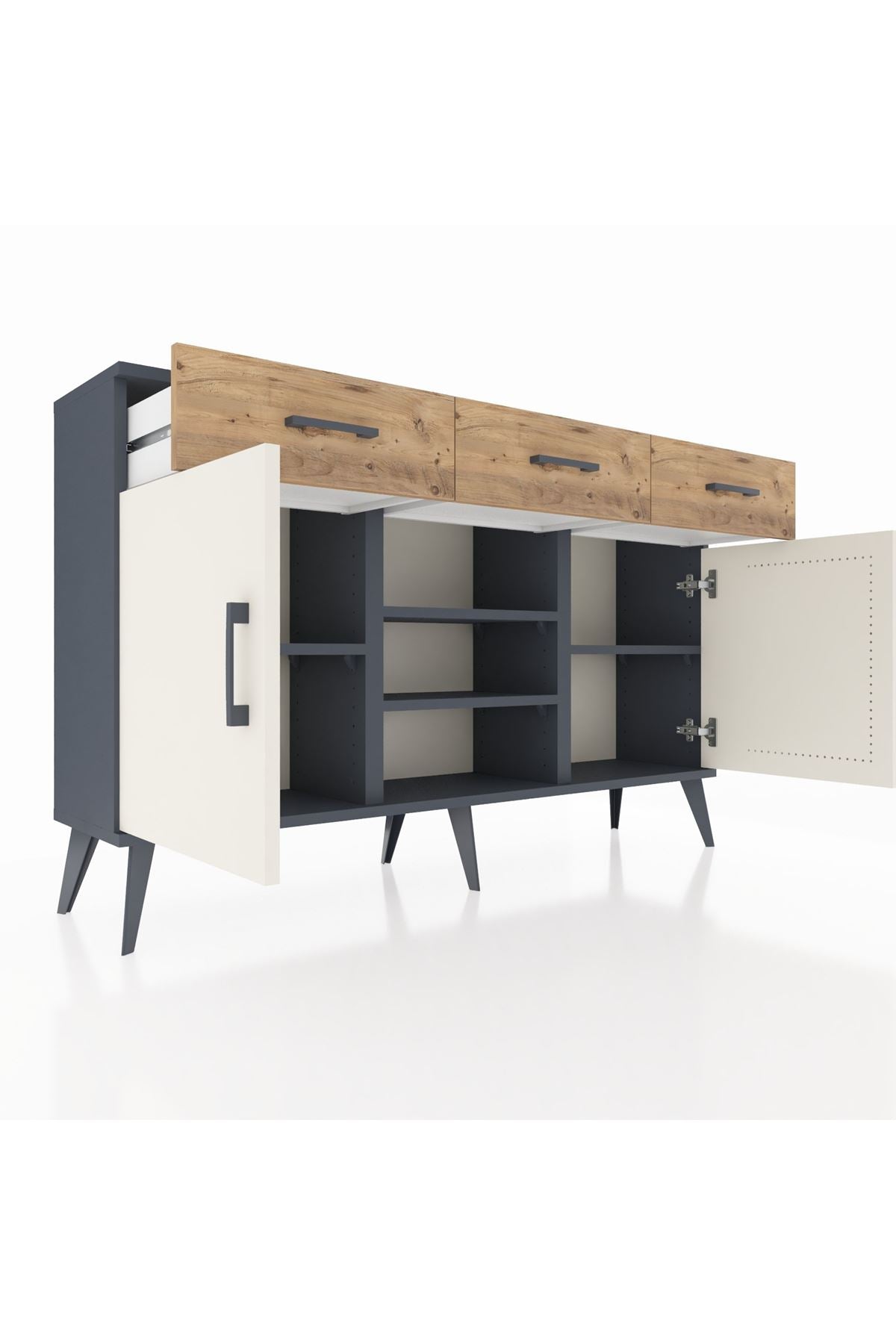 Arges Konsol 4 Raflı 3 Çekmeceli 2 Kapaklı 132x30x83 - S144M021V15A