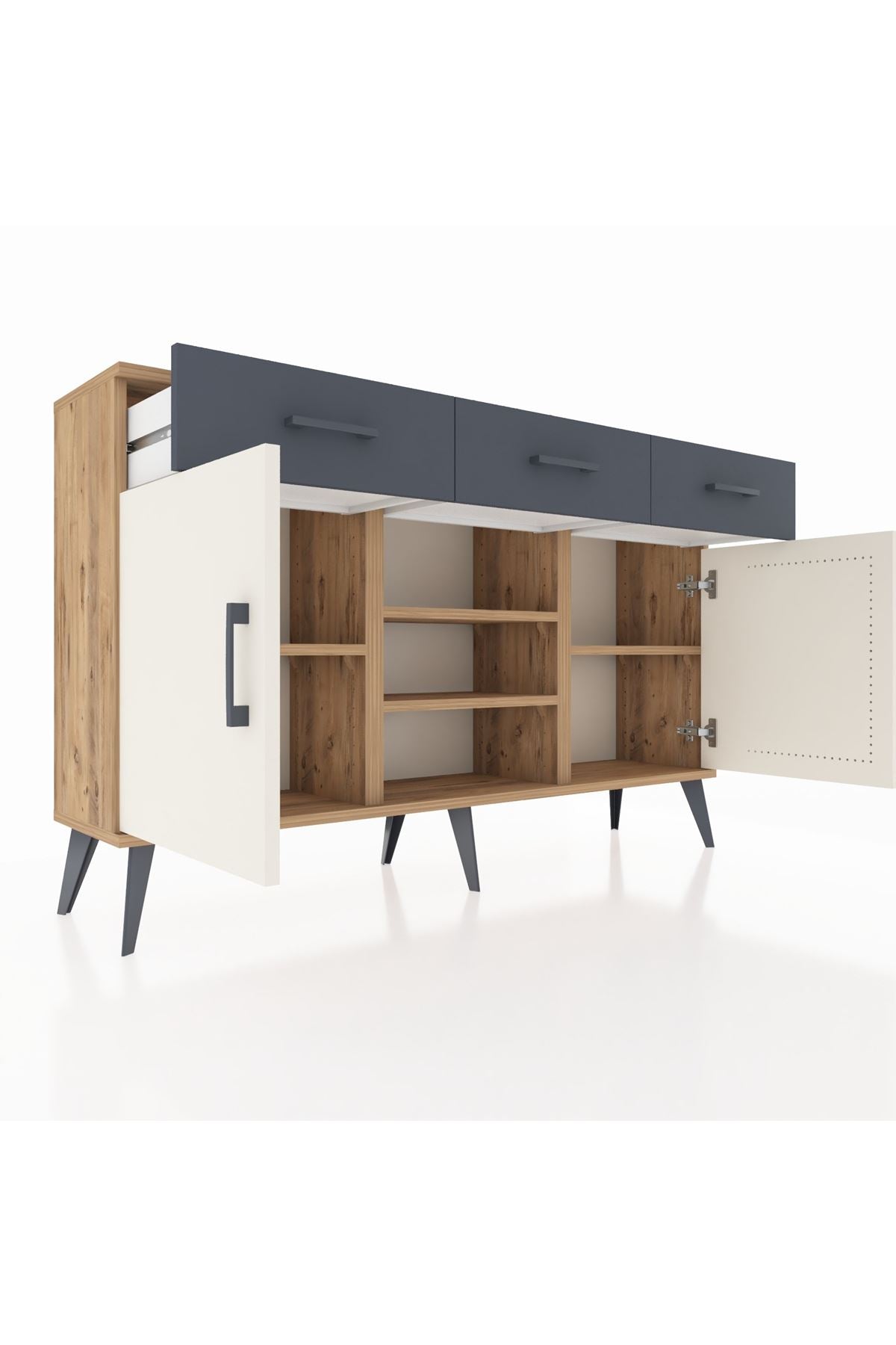 Arges Konsol 4 Raflı 3 Çekmeceli 2 Kapaklı 132x30x83 - S144M021V23A