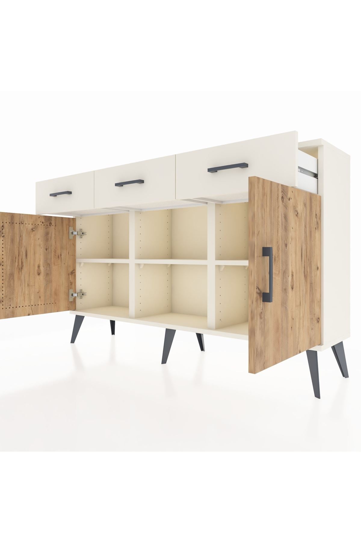 Arges Konsol 3 Raflı 3 Çekmeceli 3 Kapaklı 132x30x83 - S144M022V01A